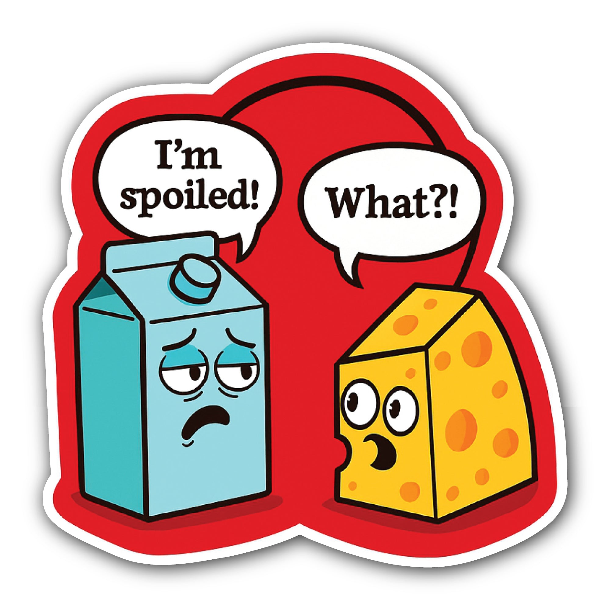 Spoiled Milk and Cheese Sticker, Waterproof Vinyl Decal Sticker Indoor Or Outdoor 2 (Pieces) 3" and 5"