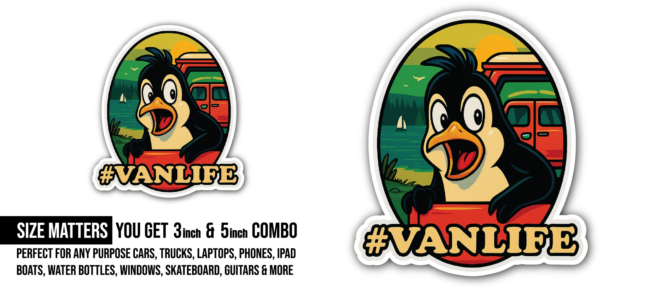 Vanlife Sticker, Waterproof Vinyl Decal Sticker Indoor Or Outdoor 2 (Pieces) 3" and 5"