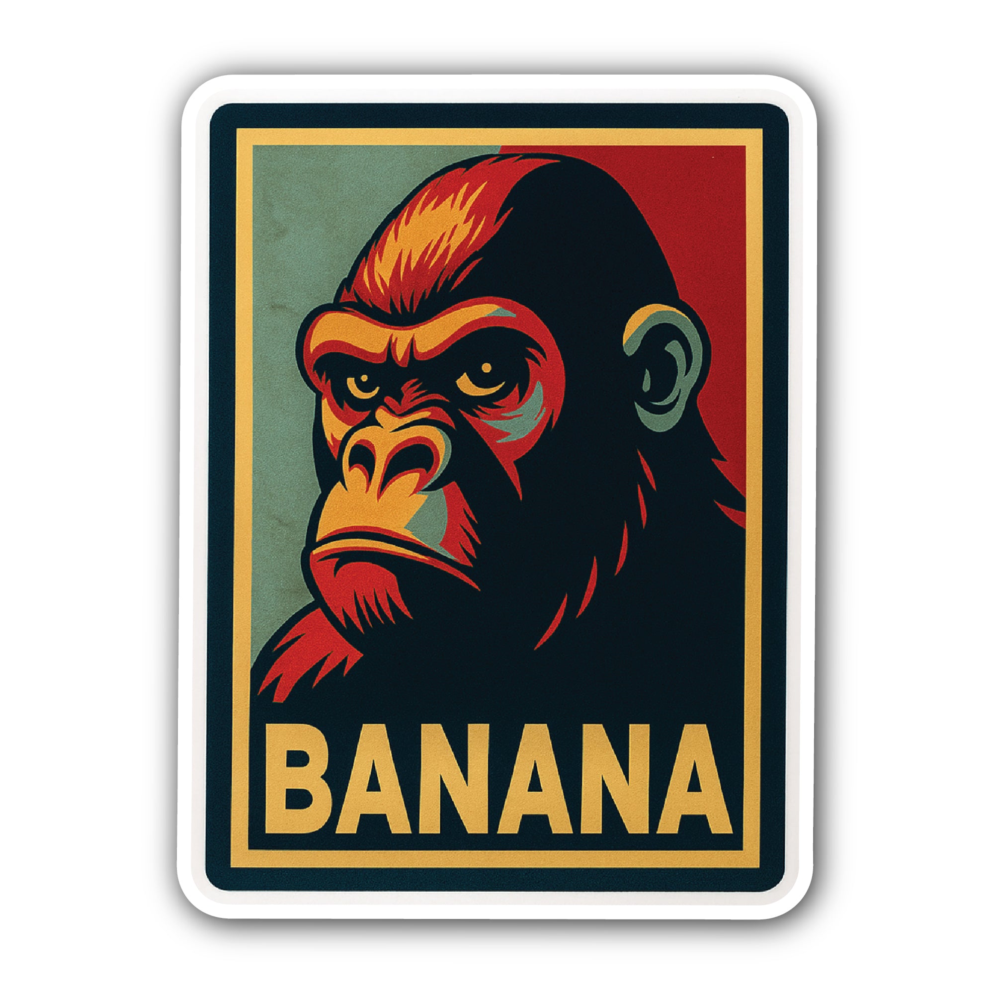 Gorilla Banana Sticker, Waterproof Vinyl Decal Sticker Indoor Or Outdoor 2 (Pieces) 3" and 5"
