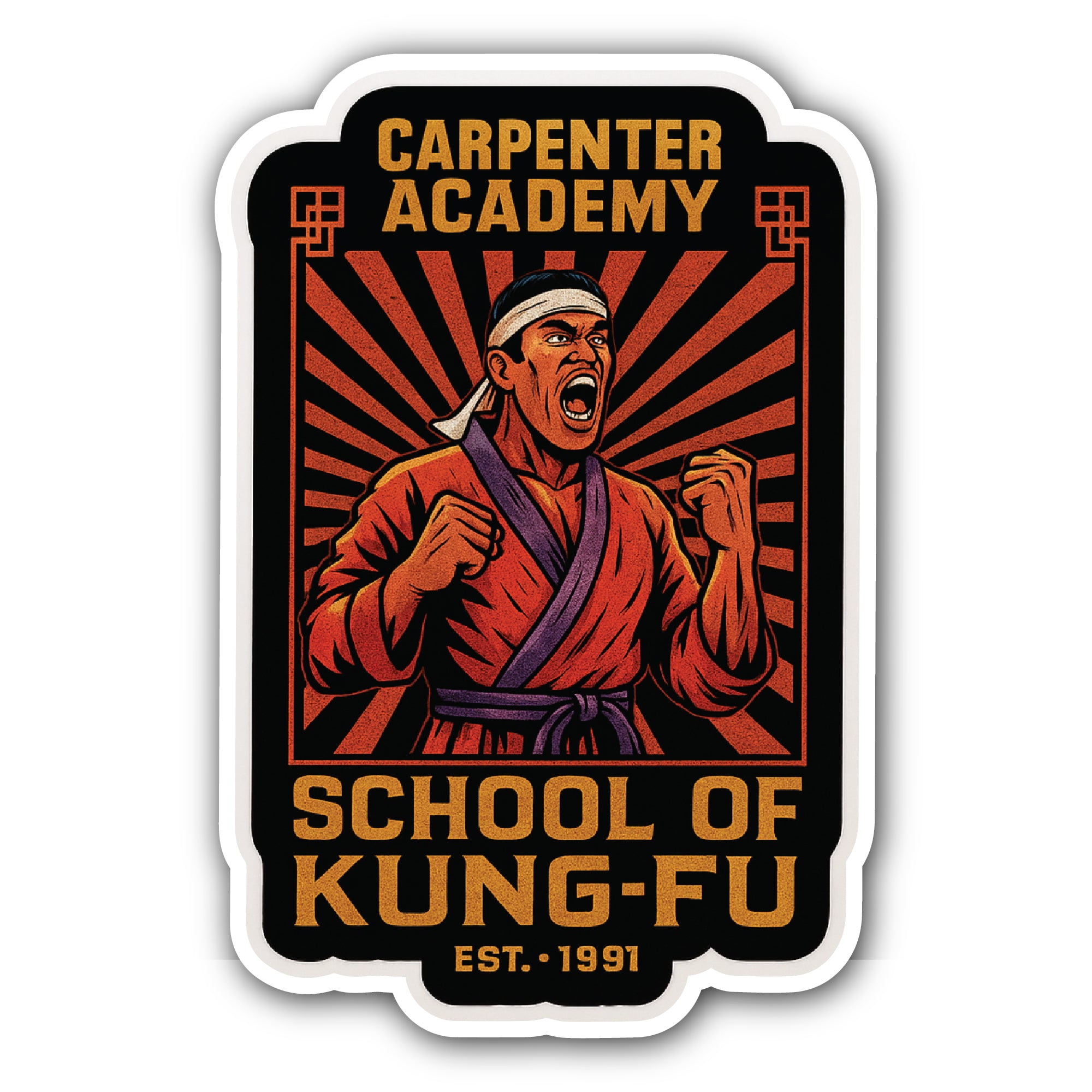 Carpenter Academy School of Kung-Fu Sticker, Waterproof Vinyl Decal Sticker Indoor Or Outdoor 2 (Pieces) 3" and 5"