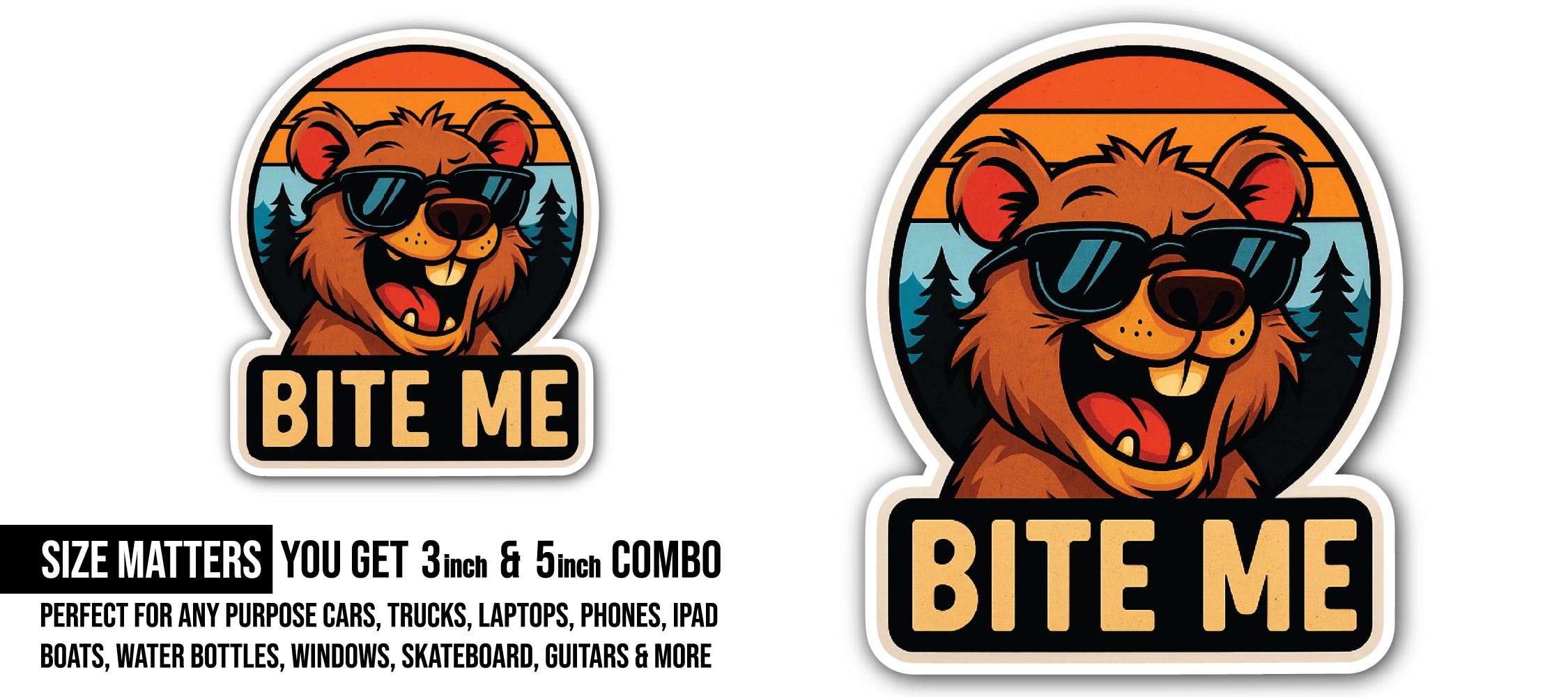 BITE ME Sticker, Waterproof Vinyl Decal Sticker Indoor Or Outdoor 2 (Pieces) 3" and 5"