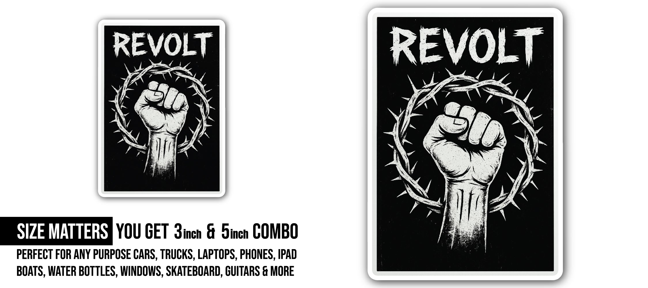 Revolt Sticker, Waterproof Vinyl Decal Sticker Indoor Or Outdoor 2 (Pieces) 3" and 5"