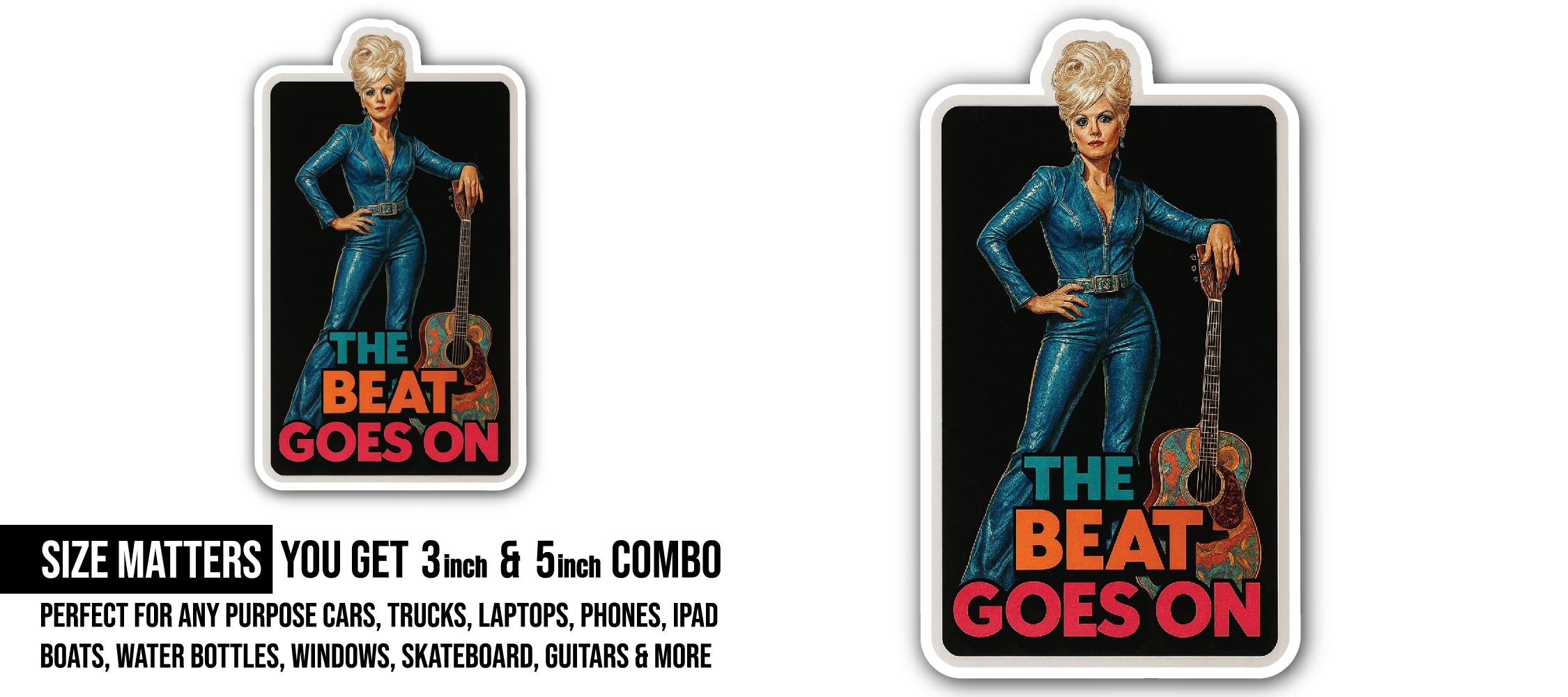 The Beat GOES ON Sticker, Waterproof Vinyl Decal Sticker Indoor Or Outdoor 2 (Pieces) 3" and 5"