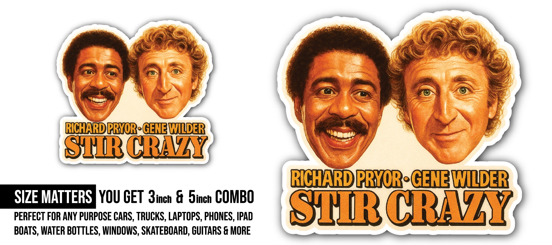 STIR Crazy Sticker, Waterproof Vinyl Decal Sticker Indoor Or Outdoor 2 (Pieces) 3" and 5"