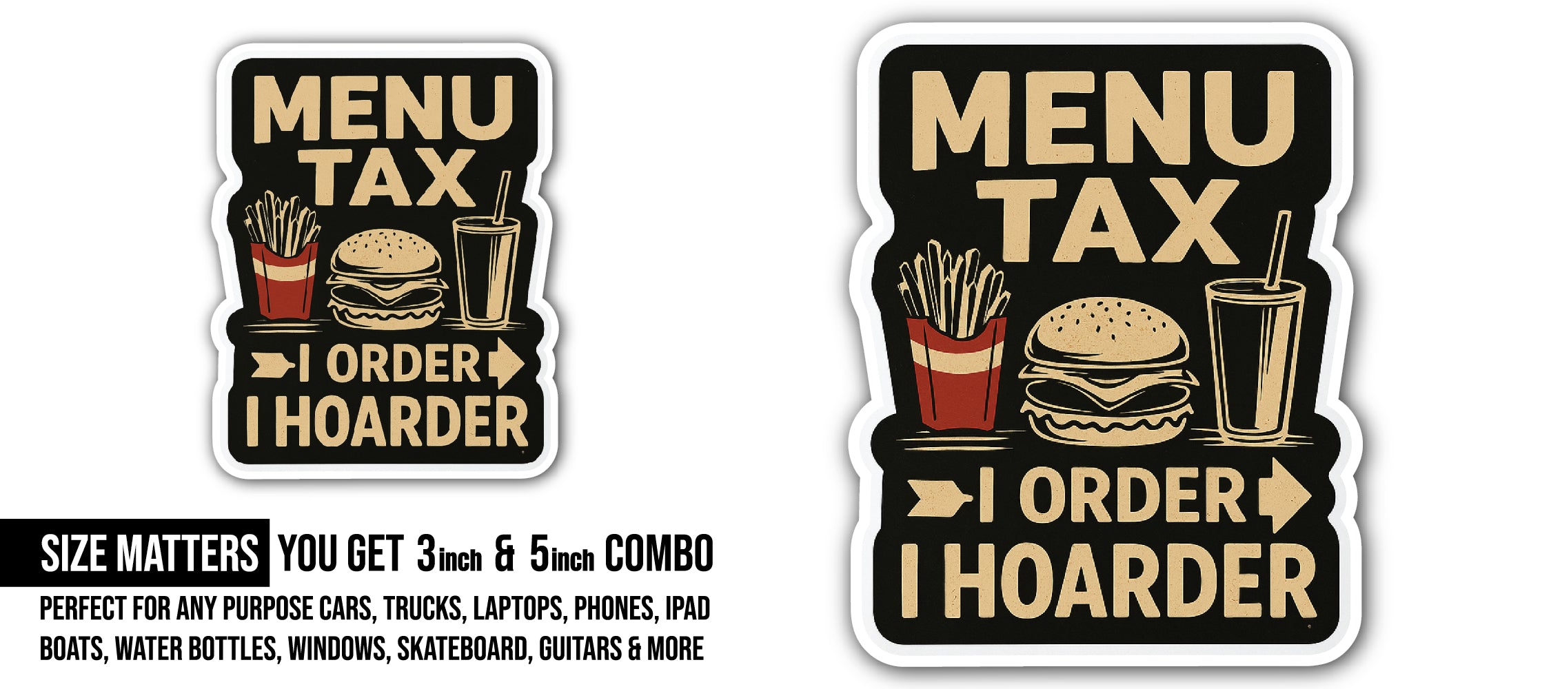 MENU Tax Sticker, Waterproof Vinyl Decal Sticker Indoor Or Outdoor 2 (Pieces) 3" and 5"