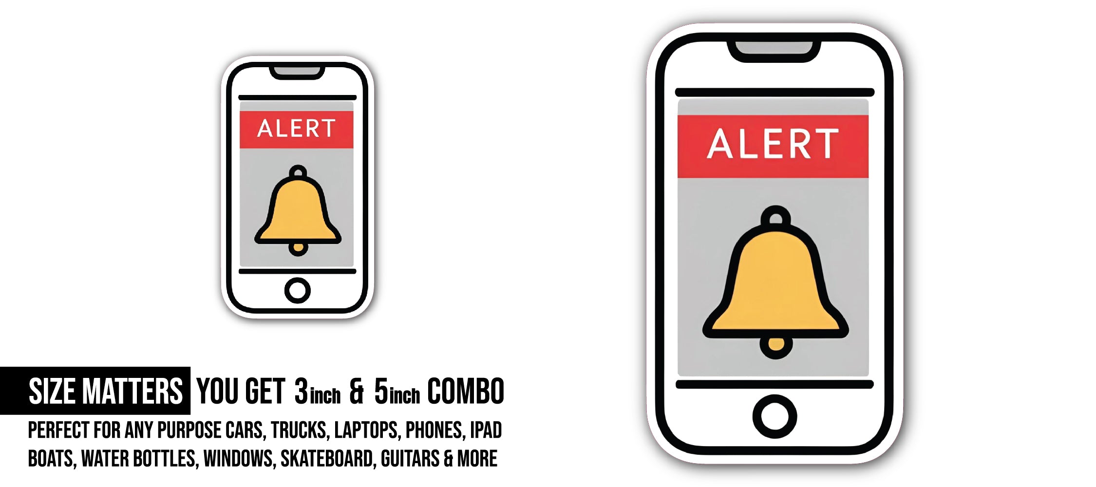 Alert sign Sticker, Waterproof Vinyl Decal Sticker Indoor Or Outdoor 2 (Pieces) 3" and 5"
