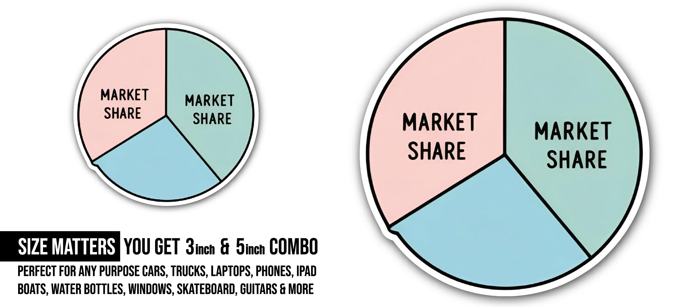 Market Share Sticker, Waterproof Vinyl Decal Sticker Indoor Or Outdoor 2 (Pieces) 3" and 5"