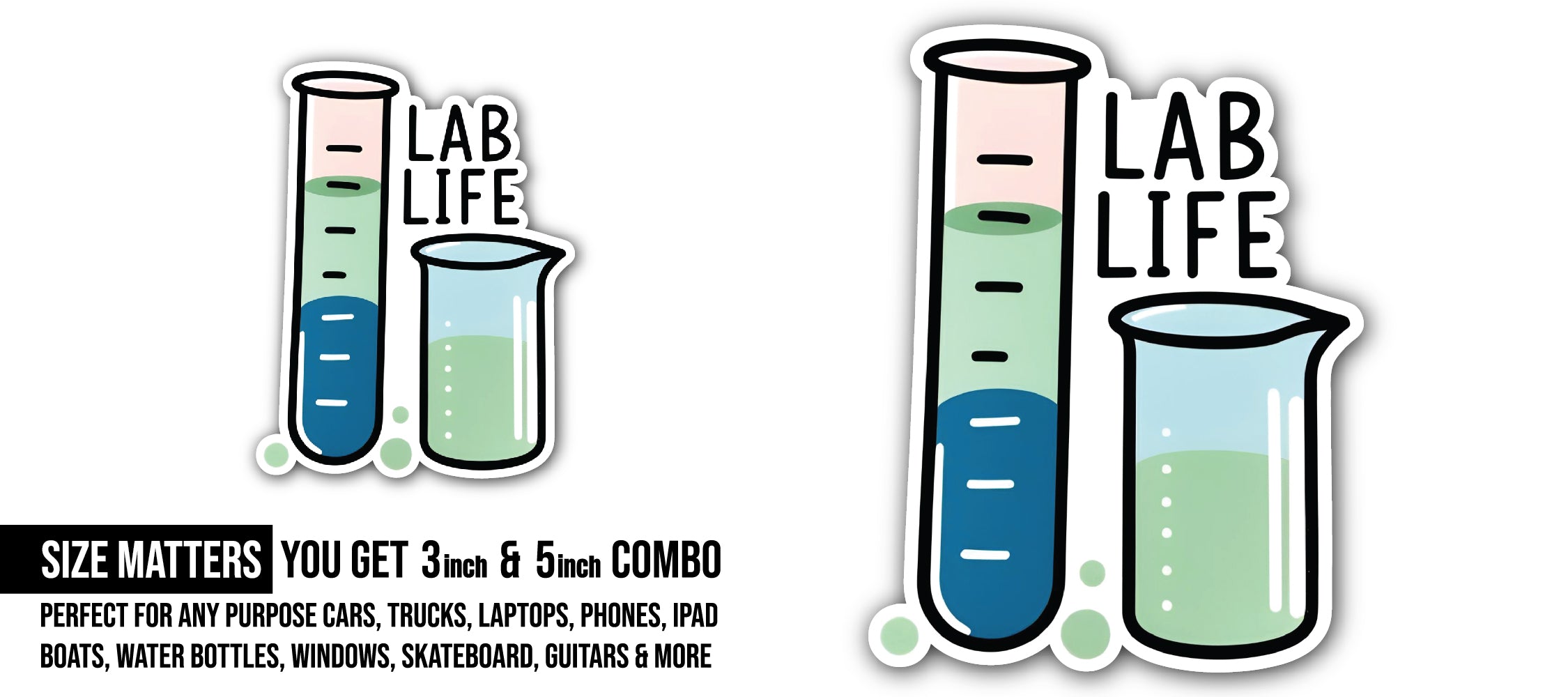 LAB Life Sticker, Waterproof Vinyl Decal Sticker Indoor Or Outdoor 2 (Pieces) 3" and 5"