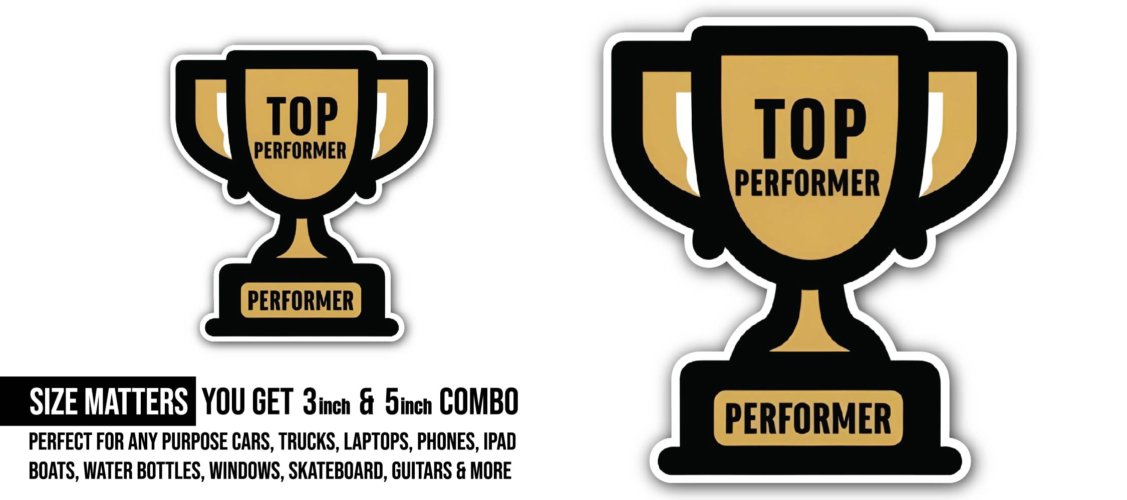 Golden Excellence Cup Sticker, Waterproof Vinyl Decal Sticker Indoor Or Outdoor 2 (Pieces) 3" and 5"