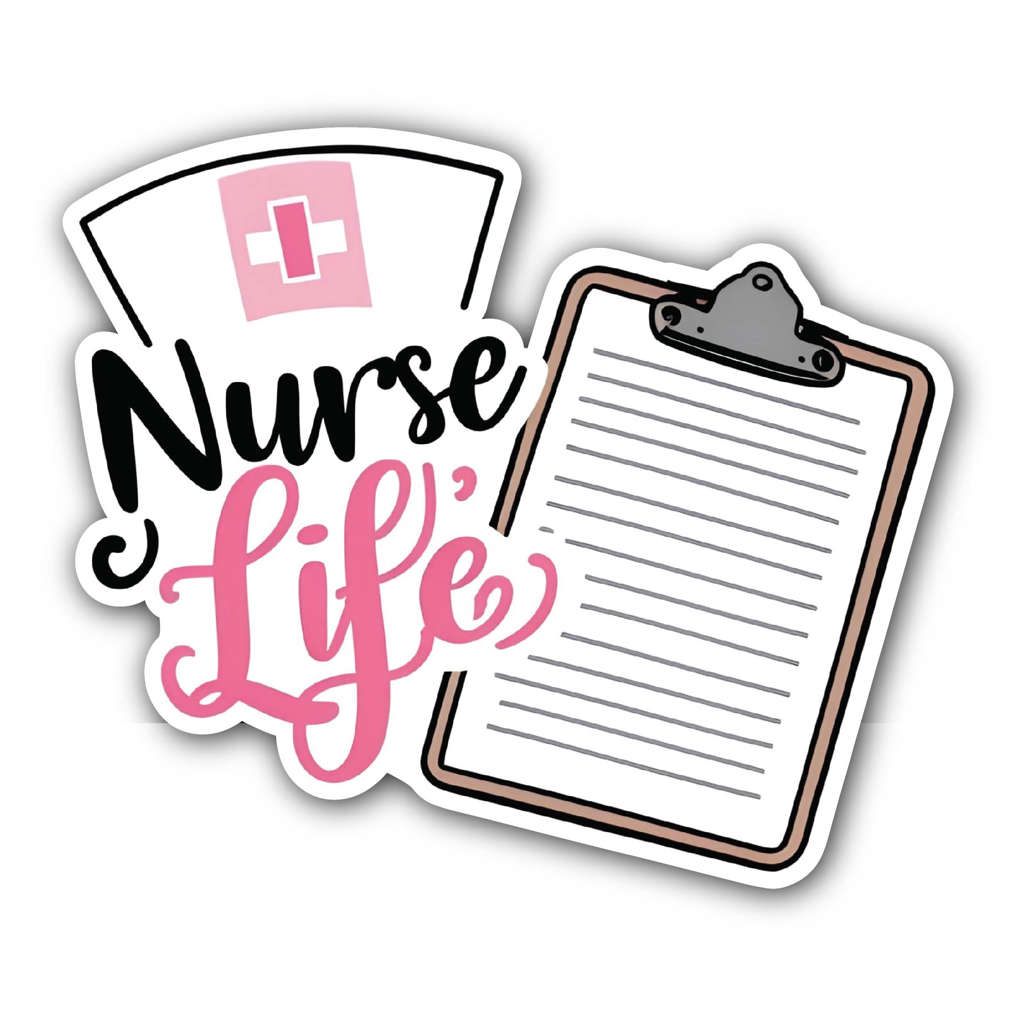 Nurse Life Medical Clipboard & Cap Sticker, Waterproof Vinyl Decal Sticker Indoor Or Outdoor 2 (Pieces) 3" and 5"