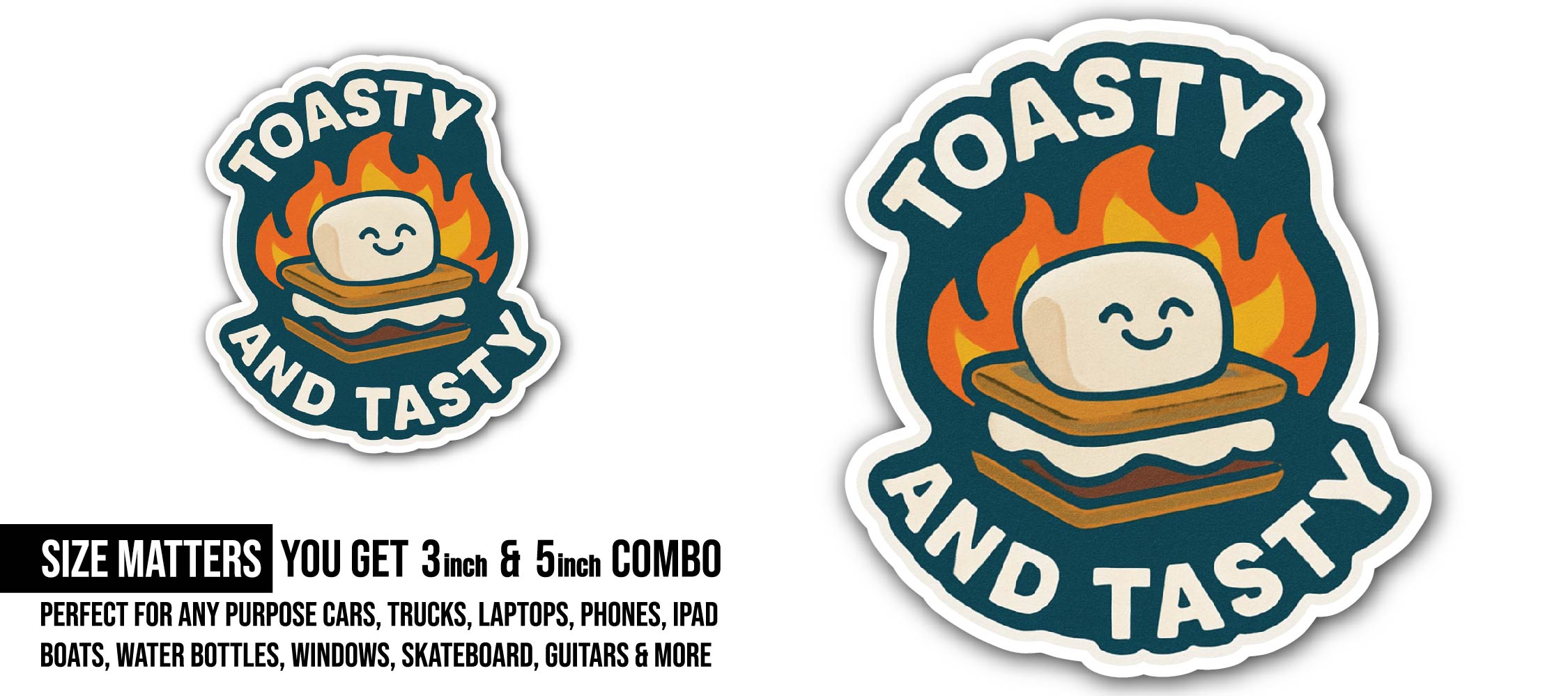Toasty Marshmallow Sticker, Waterproof Vinyl Decal Sticker Indoor Or Outdoor 2 (Pieces) 3" and 5"
