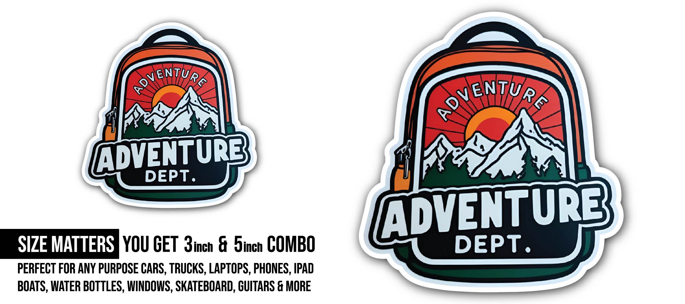 Adventure Sticker, Waterproof Vinyl Decal Sticker Indoor Or Outdoor 2 (Pieces) 3" and 5"