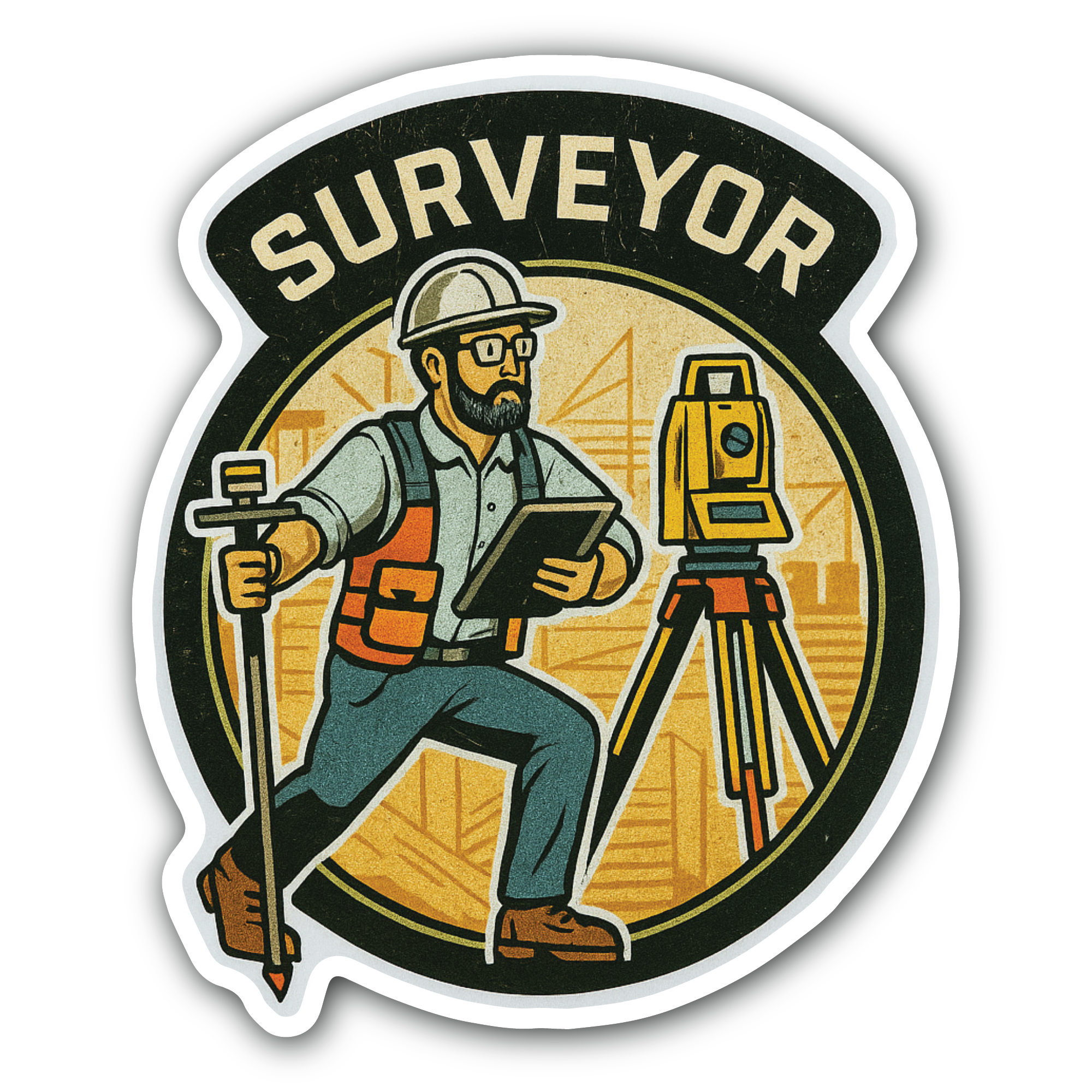 Surveyor Sticker, Waterproof Vinyl Decal Sticker Indoor Or Outdoor 2 (Pieces) 3" and 5"