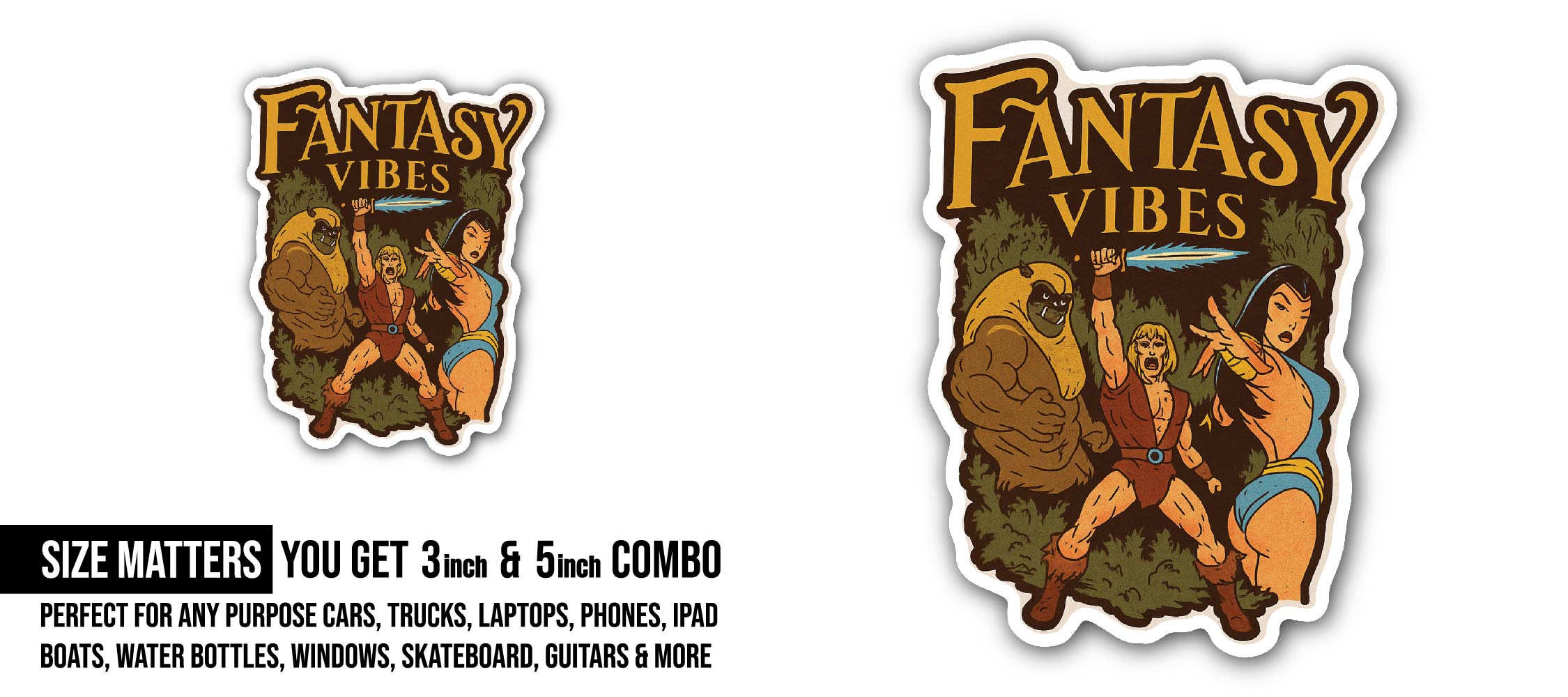 FANTASY VIBES Sticker, Waterproof Vinyl Decal Sticker Indoor Or Outdoor 2 (Pieces) 3" and 5"