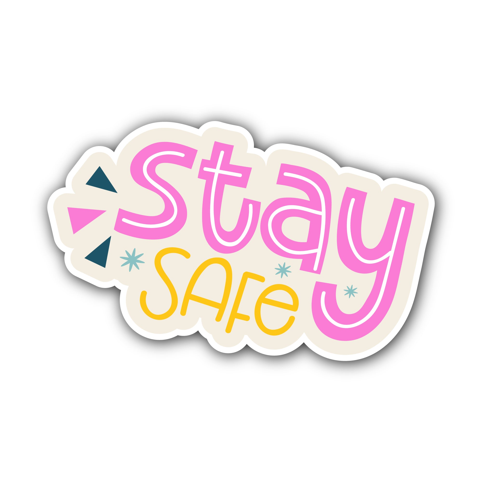 Stay Safe Text Sticker, Waterproof Vinyl Decal Sticker Indoor Or Outdoor 2 (Pieces) 3" and 5"