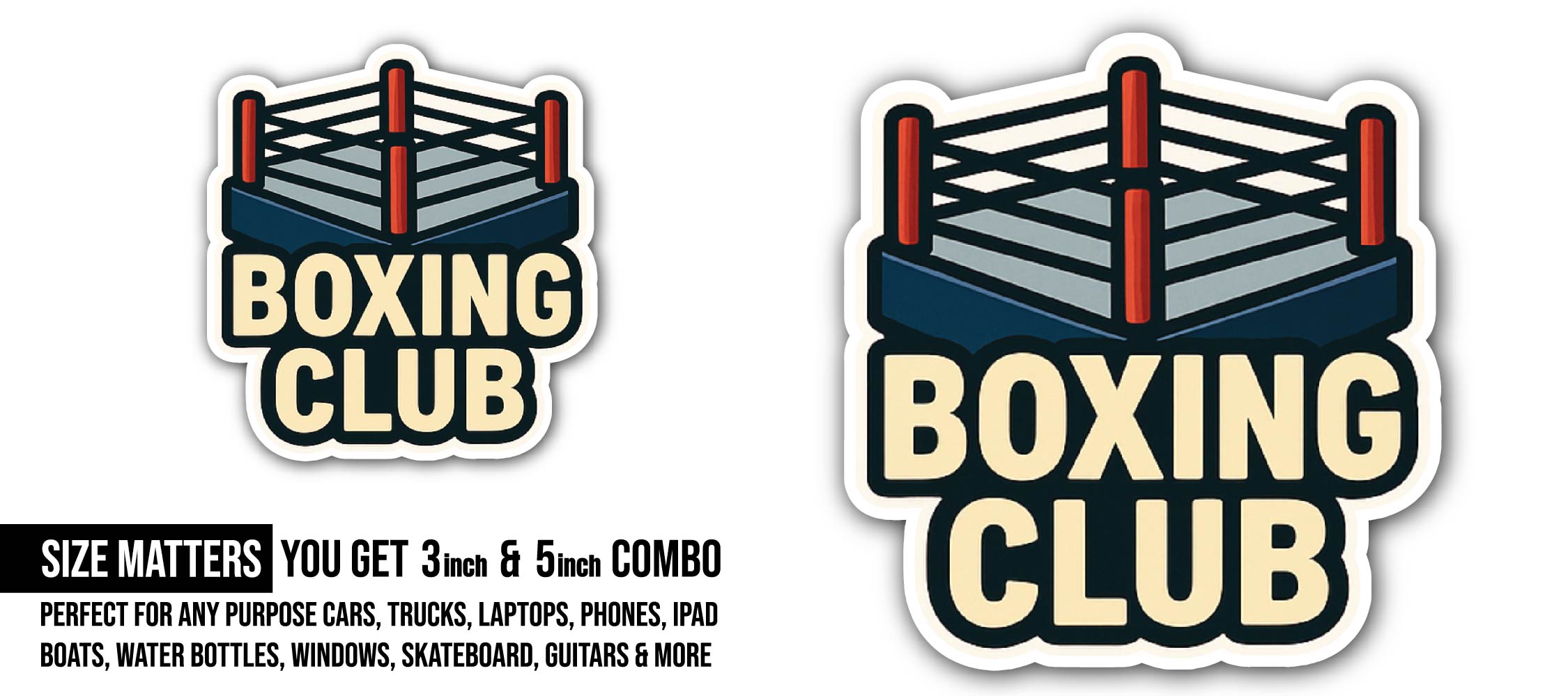 Boxing Club Sticker, Waterproof Vinyl Decal Sticker Indoor Or Outdoor 2 (Pieces) 3" and 5"