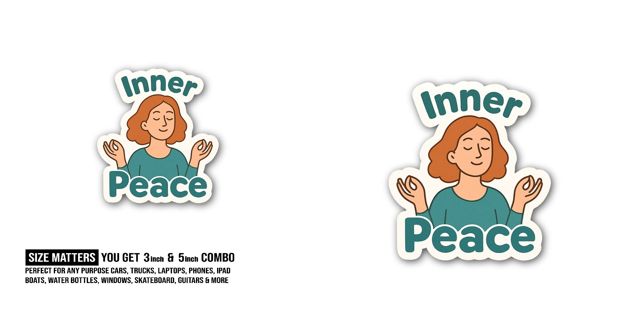 Inner Peace Sticker, Waterproof Vinyl Decal Sticker Indoor Or Outdoor 2 (Pieces) 3" and 5"