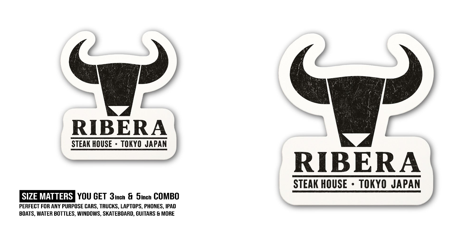 Ribera Steak House Sticker, Waterproof Vinyl Decal Sticker Indoor Or Outdoor 2 (Pieces) 3" and 5"