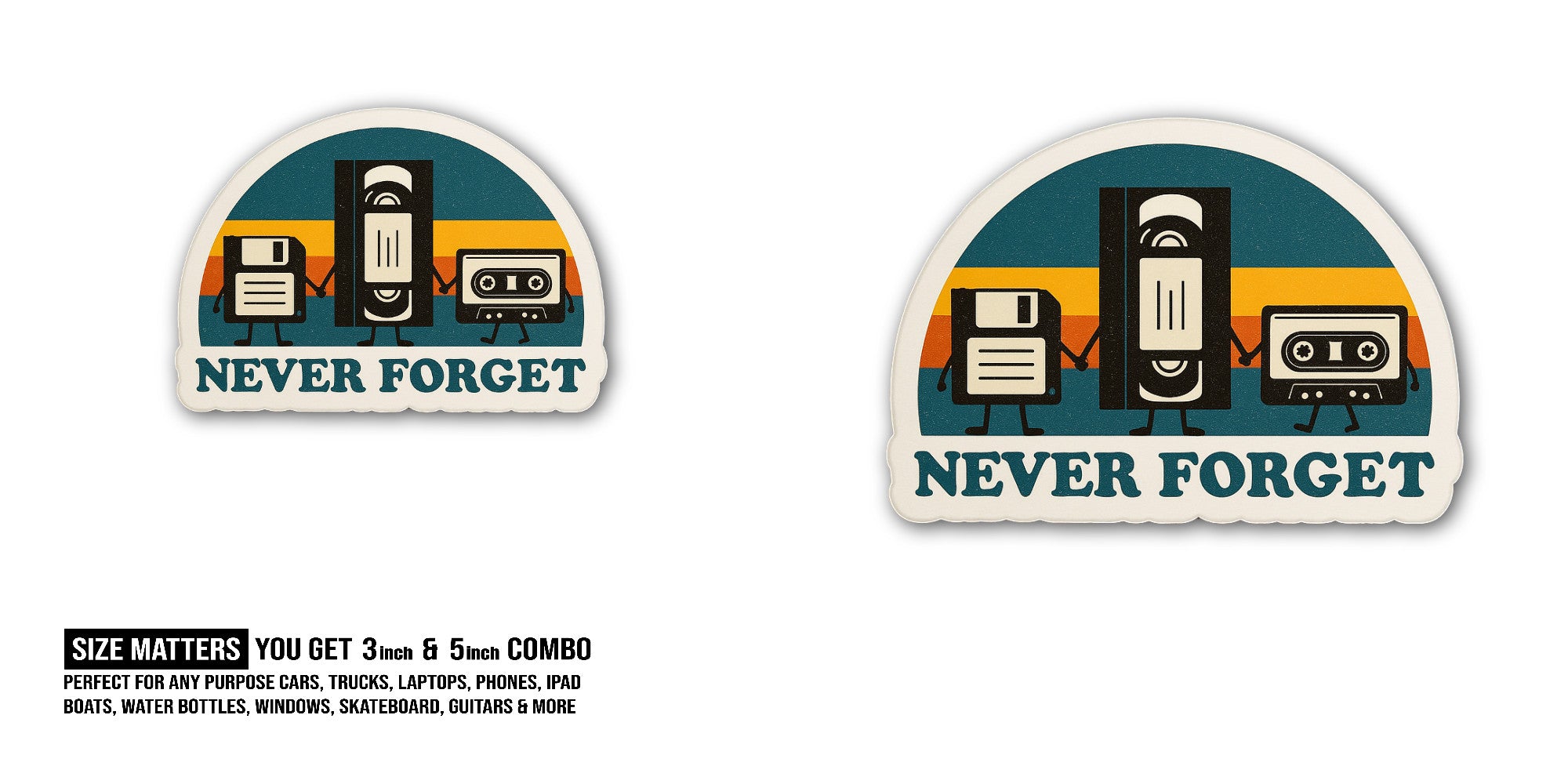 Never Forget Sticker, Waterproof Vinyl Decal Sticker Indoor Or Outdoor 2 (Pieces) 3" and 5"