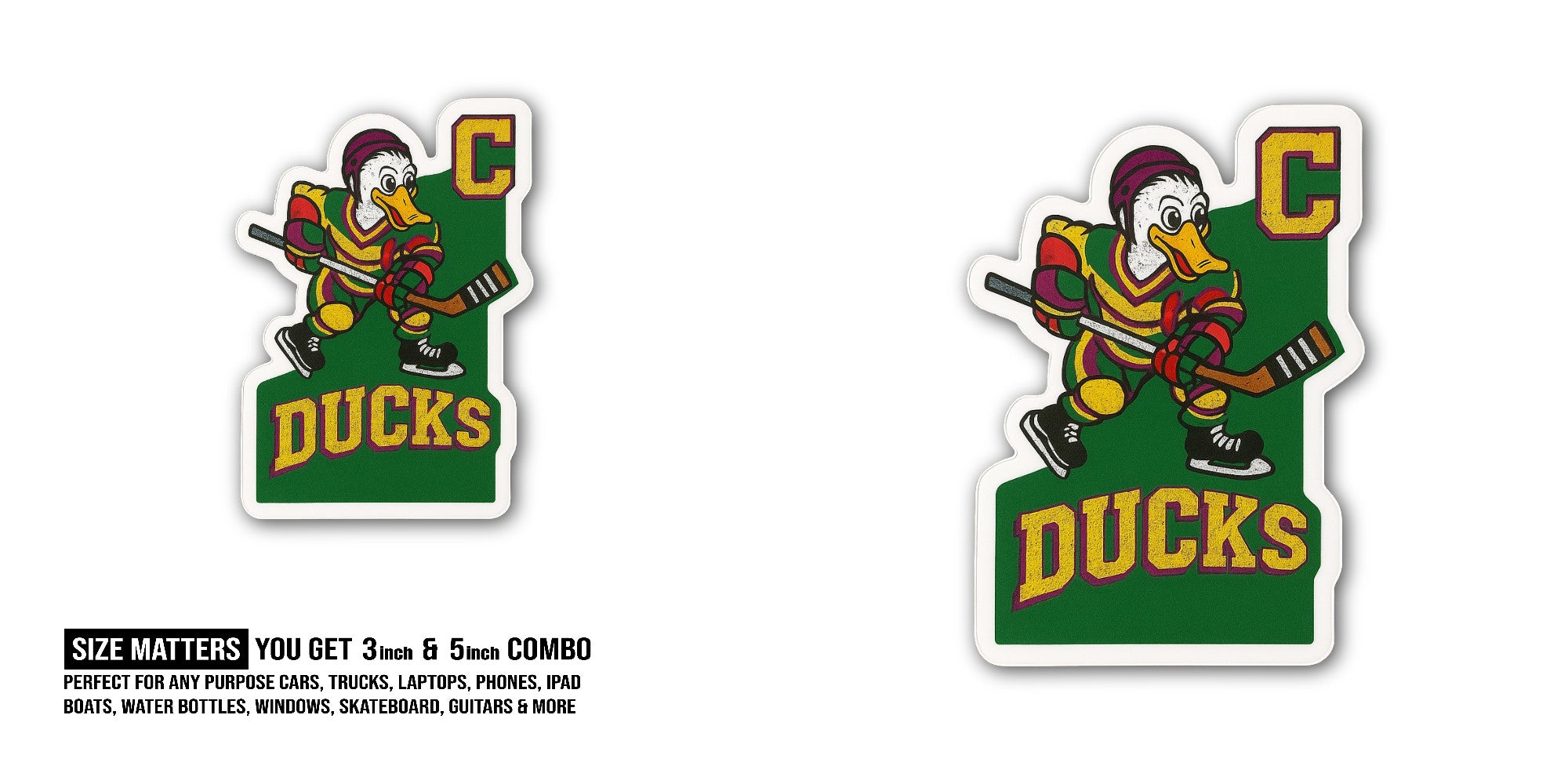 Mighty Ducks Sticker, Waterproof Vinyl Decal Sticker Indoor Or Outdoor 2 (Pieces) 3" and 5"