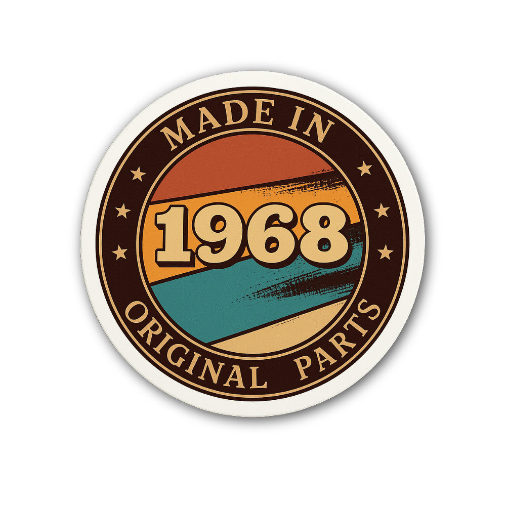 Vintage Made In 1968 Original Parts Sticker, Waterproof Vinyl Decal Sticker Indoor Or Outdoor 2 (Pieces) 3" and 5"