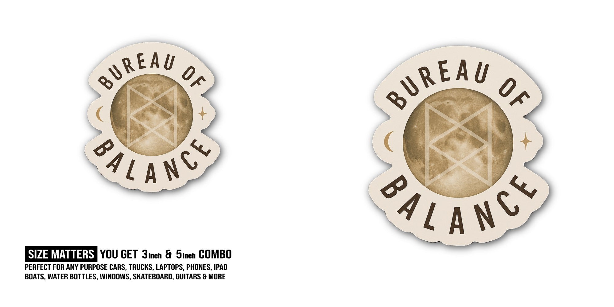 Bureau of Balance Sticker, Waterproof Vinyl Decal Sticker Indoor Or Outdoor 2 (Pieces) 3" and 5"