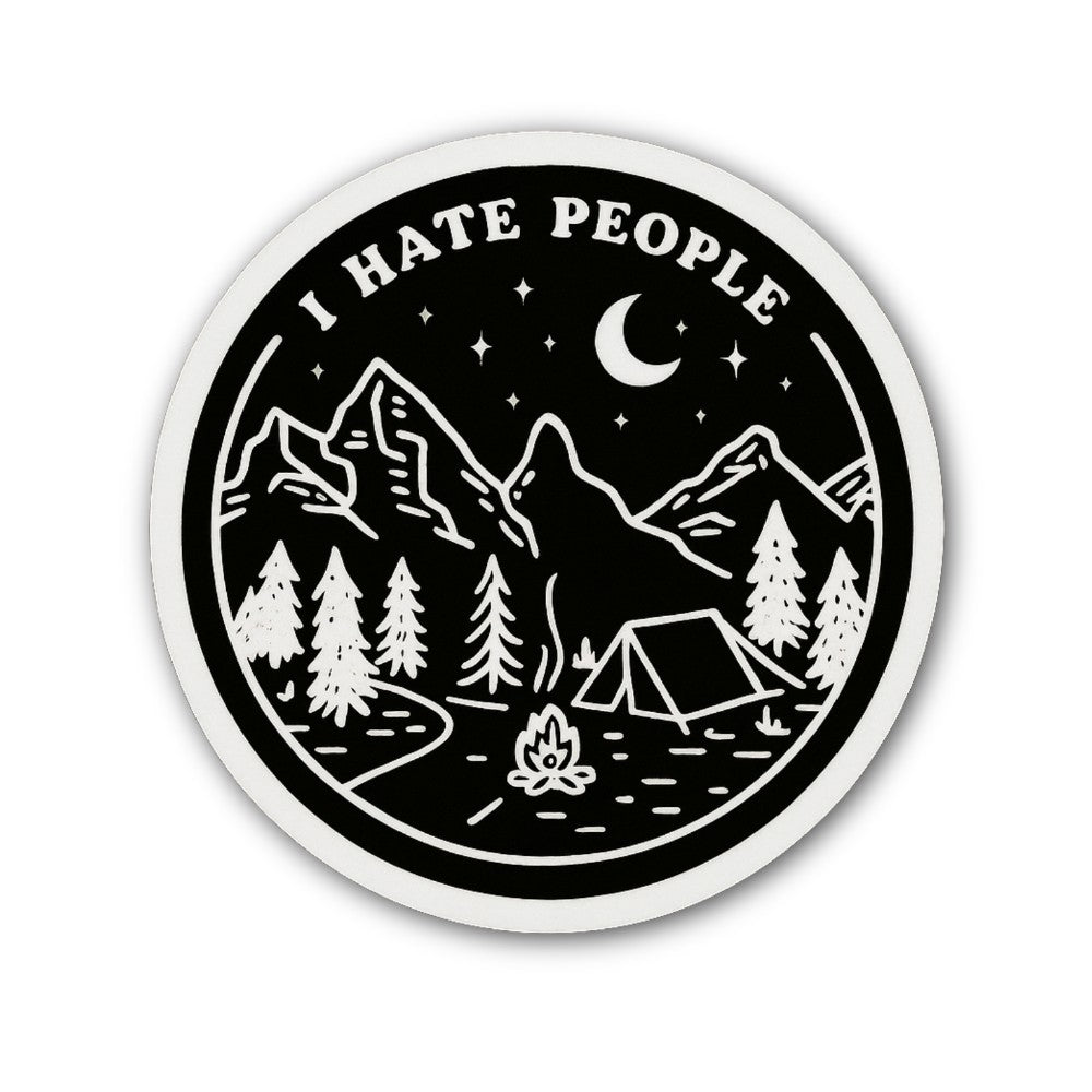 I Hate People Camping Sticker, Waterproof Vinyl Decal Sticker Indoor Or Outdoor 2 (Pieces) 3" and 5"