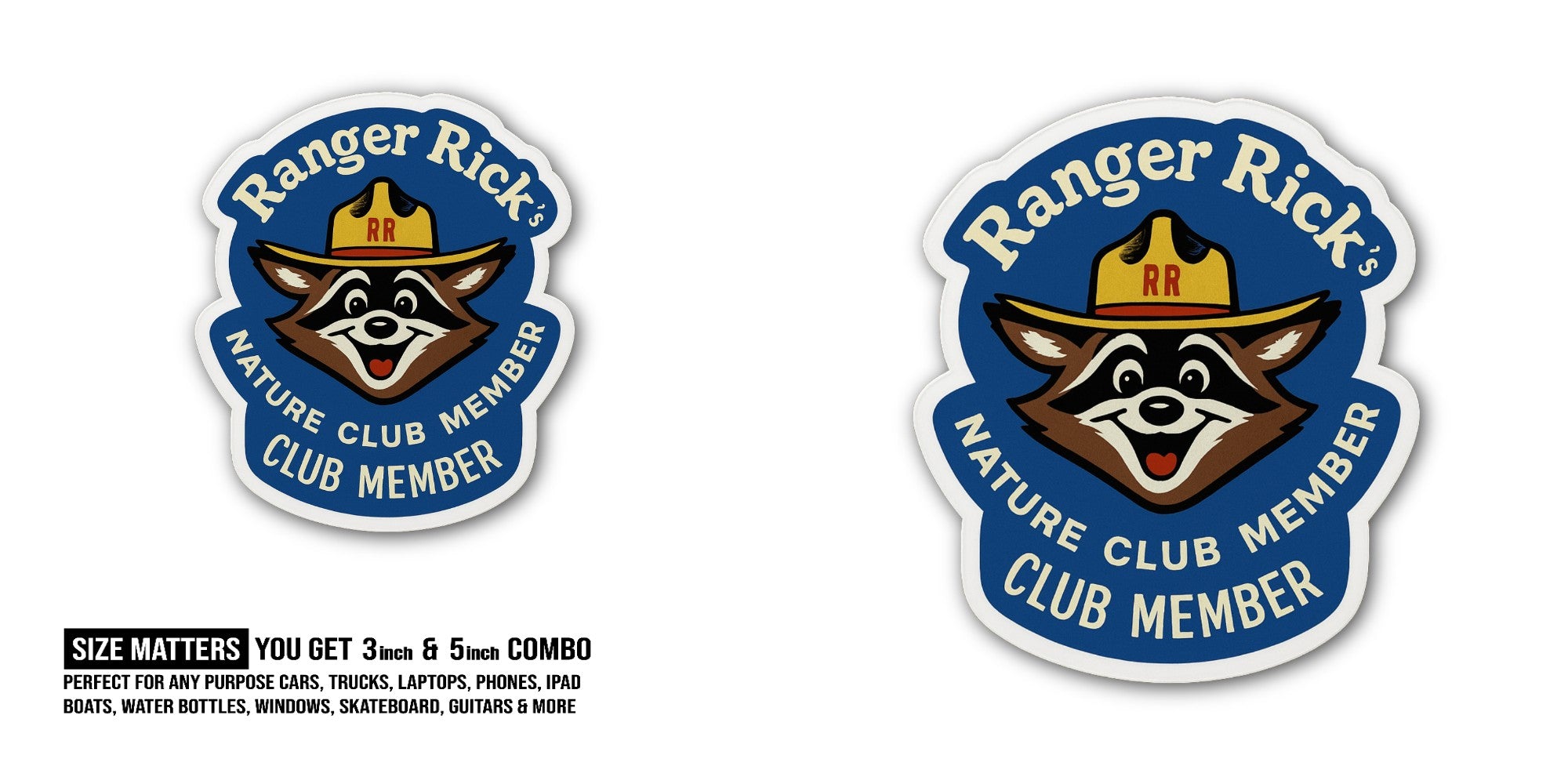 Ranger Rick Sticker, Waterproof Vinyl Decal Sticker Indoor Or Outdoor 2 (Pieces) 3" and 5"