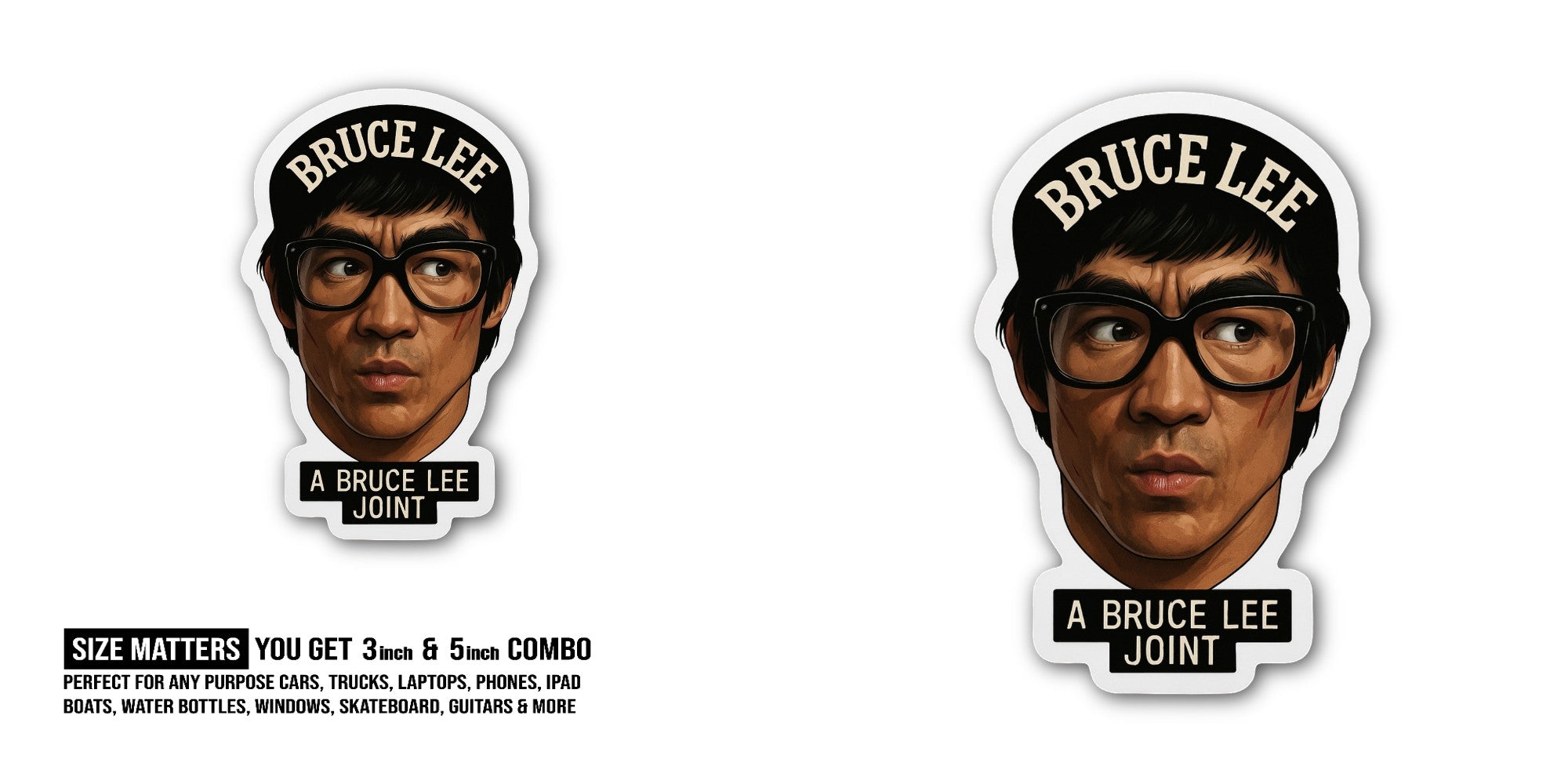 Legendary Bruce Lee Sticker, Waterproof Vinyl Decal Sticker Indoor Or Outdoor 2 (Pieces) 3" and 5"