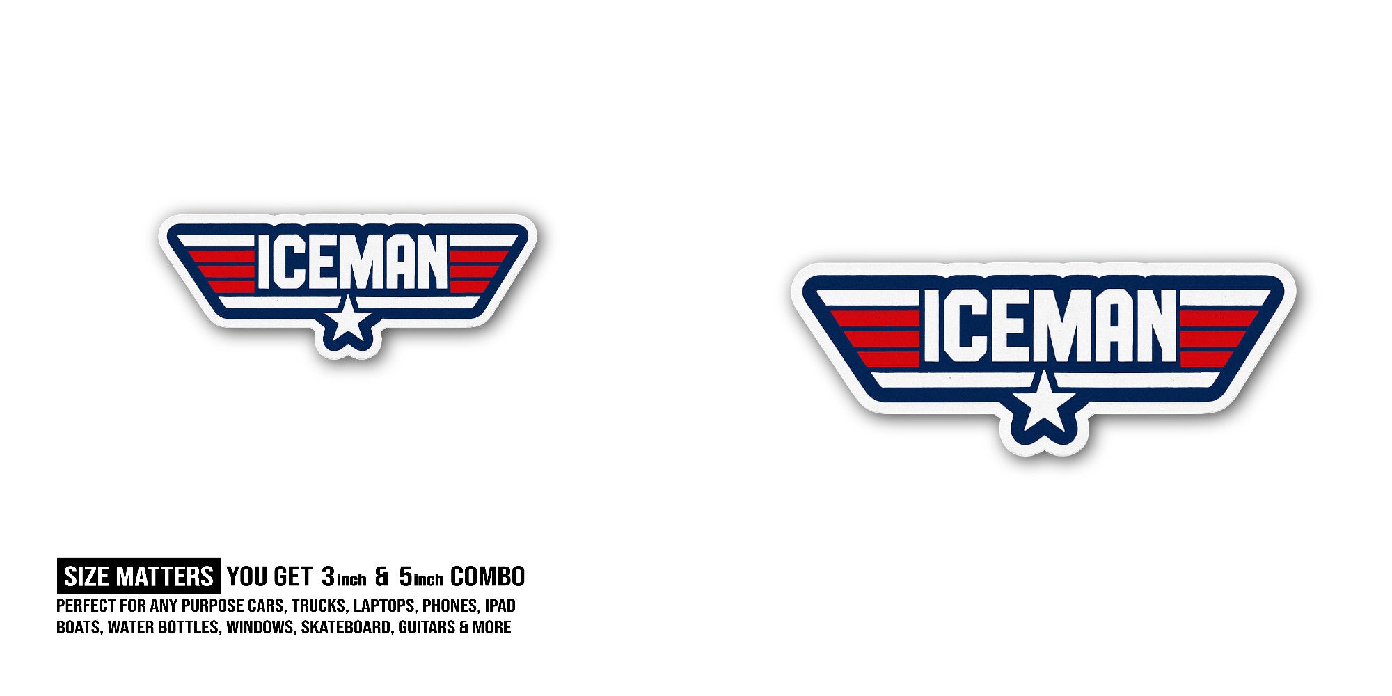 Iceman Sticker, Waterproof Vinyl Decal Sticker Indoor Or Outdoor 2 (Pieces) 3" and 5"