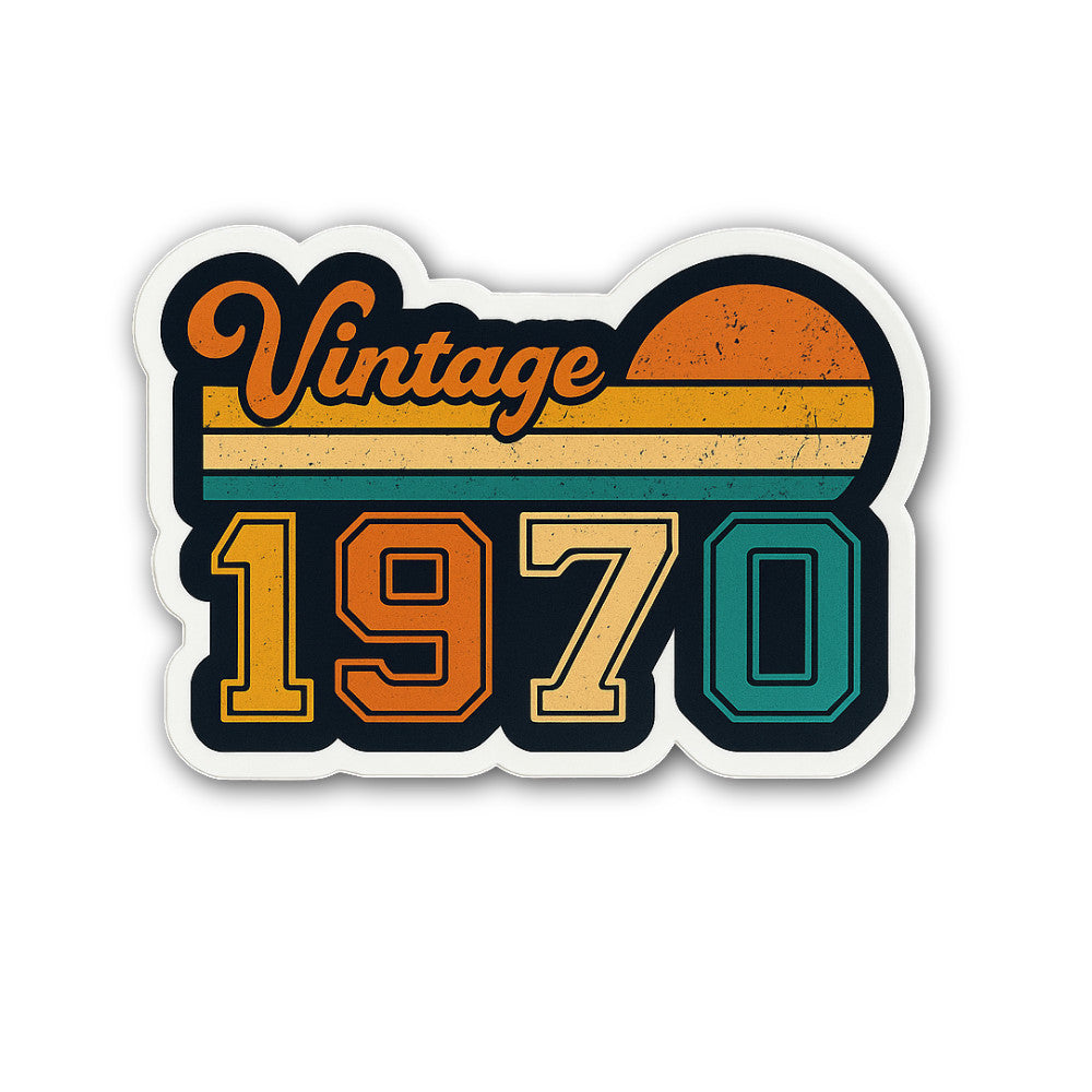 Vintage 1970 Sticker, Waterproof Vinyl Decal Sticker Indoor Or Outdoor 2 (Pieces) 3" and 5"