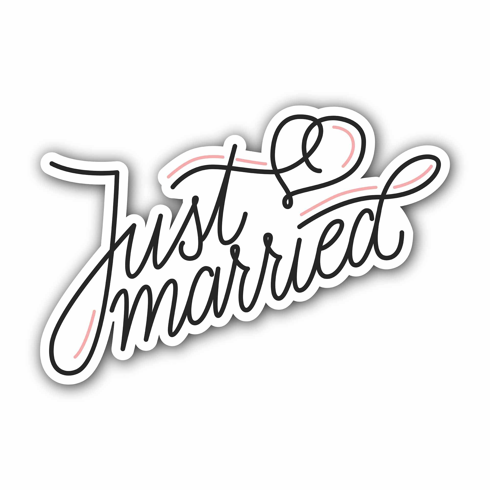 Just Married Sticker, Waterproof Vinyl Decal Sticker Indoor Or Outdoor 2 (Pieces) 3" and 5"