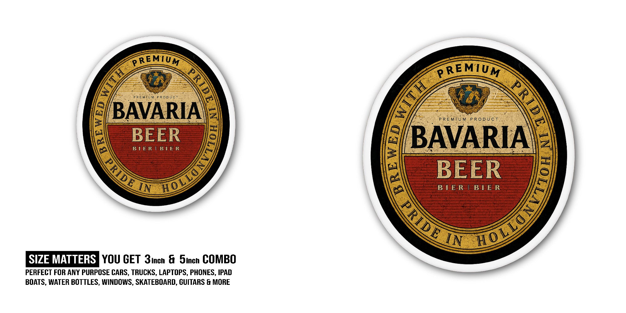 Bavaria Beer Sticker, Waterproof Vinyl Decal Sticker Indoor Or Outdoor 2 (Pieces) 3" and 5"