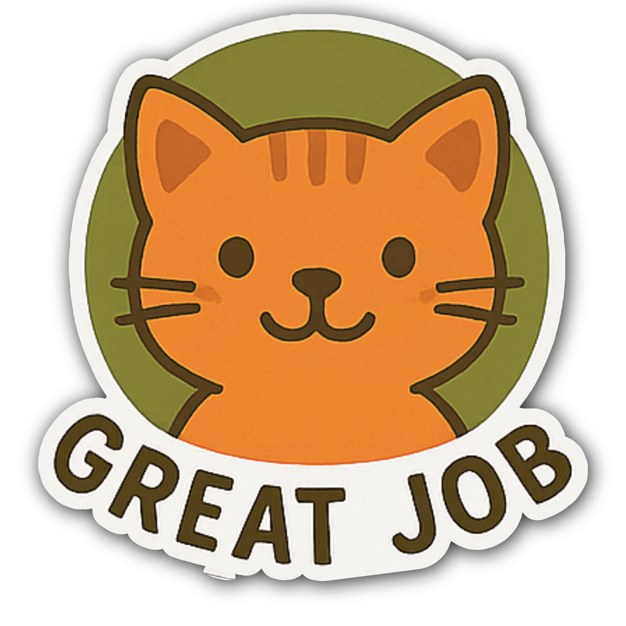Cartoon cat Great Job Sticker, Waterproof Vinyl Decal Sticker Indoor Or Outdoor 2 (Pieces) 3" and 5"