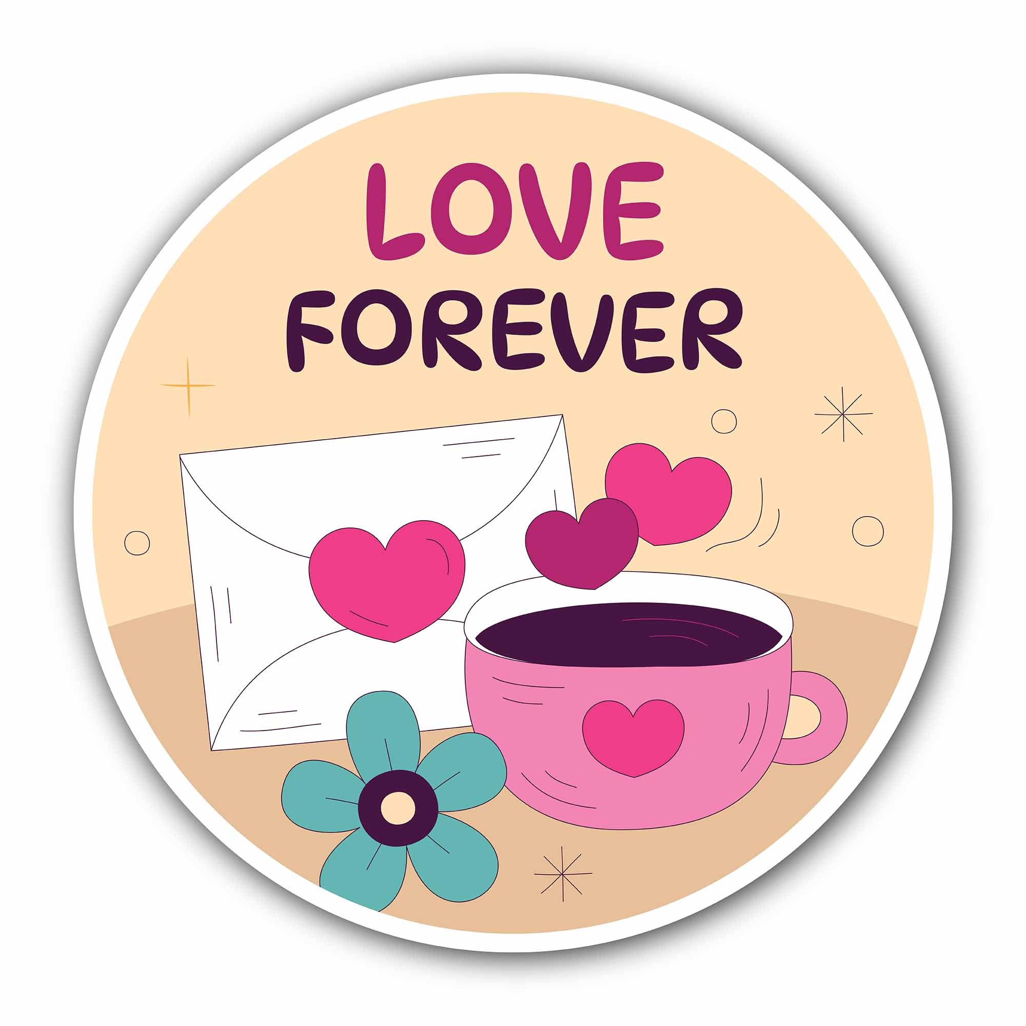 Cup of Tea with Love Forever Sticker, Waterproof Vinyl Decal Sticker Indoor Or Outdoor 2 (Pieces) 3" and 5"
