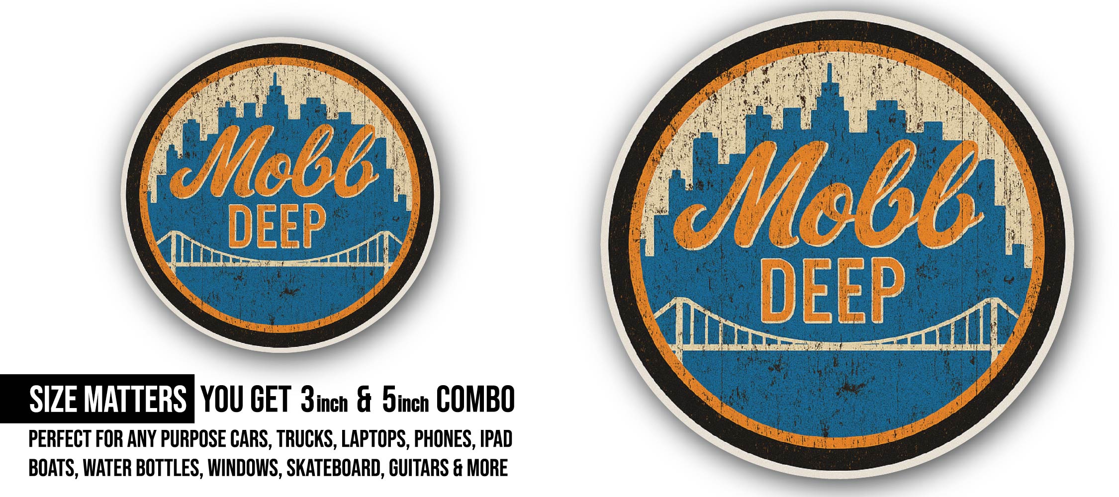 Mobb Deep Sticker, Waterproof Vinyl Decal Sticker Indoor Or Outdoor 2 (Pieces) 3" and 5"