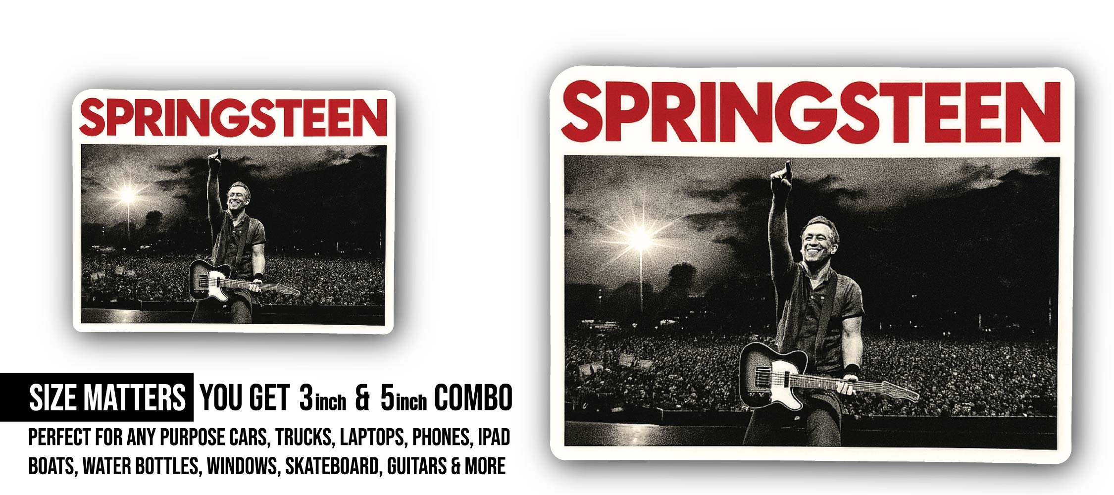 Springsteen Sticker, Waterproof Vinyl Decal Sticker Indoor Or Outdoor 2 (Pieces) 3" and 5"