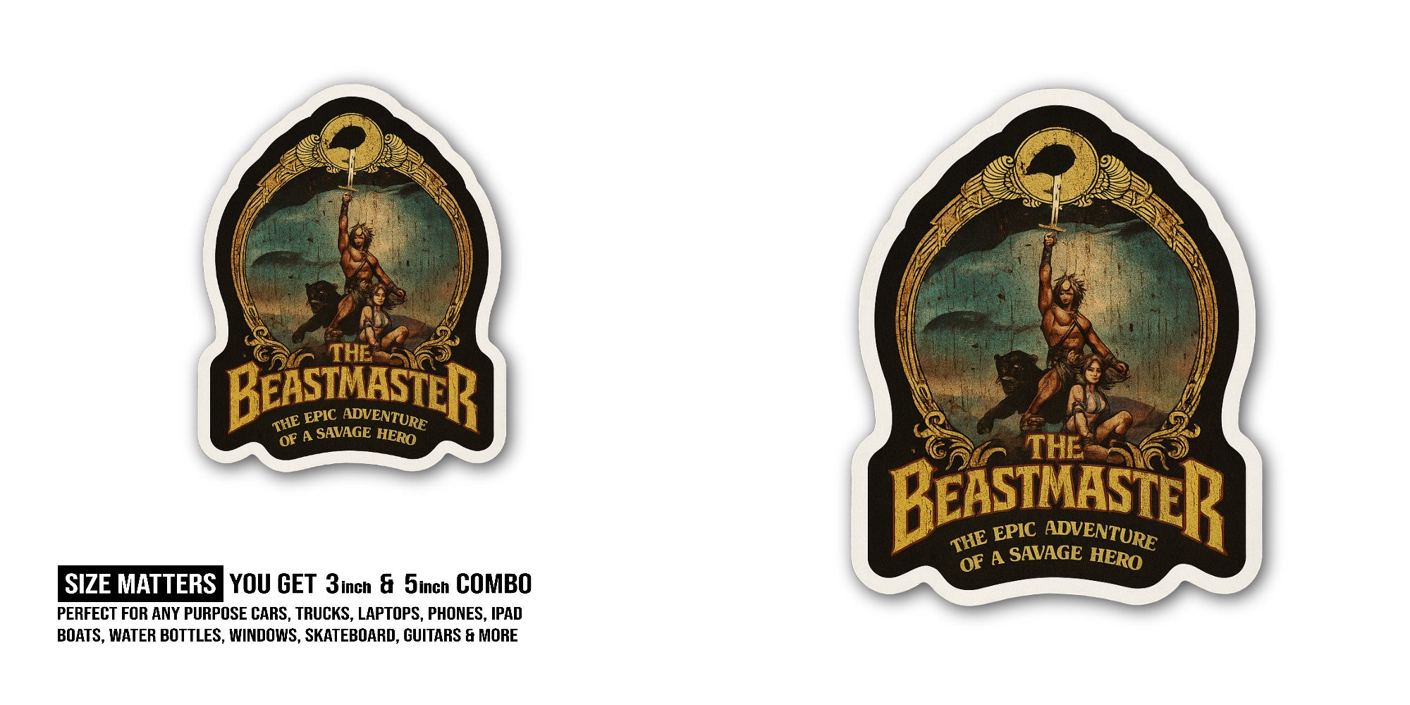 The Beastmaster Sticker, Waterproof Vinyl Decal Sticker Indoor Or Outdoor 2 (Pieces) 3" and 5"