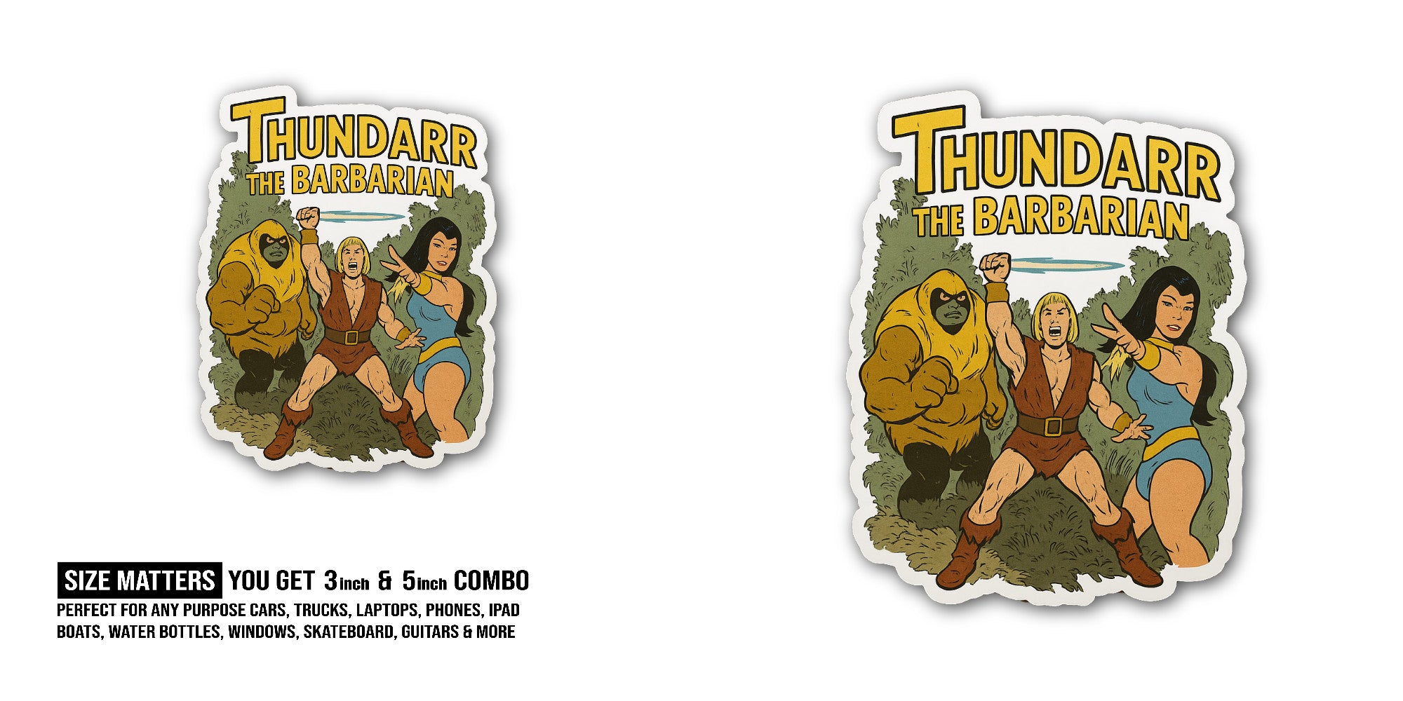 Thundarr the Barbarian Sticker, Waterproof Vinyl Decal Sticker Indoor Or Outdoor 2 (Pieces) 3" and 5"