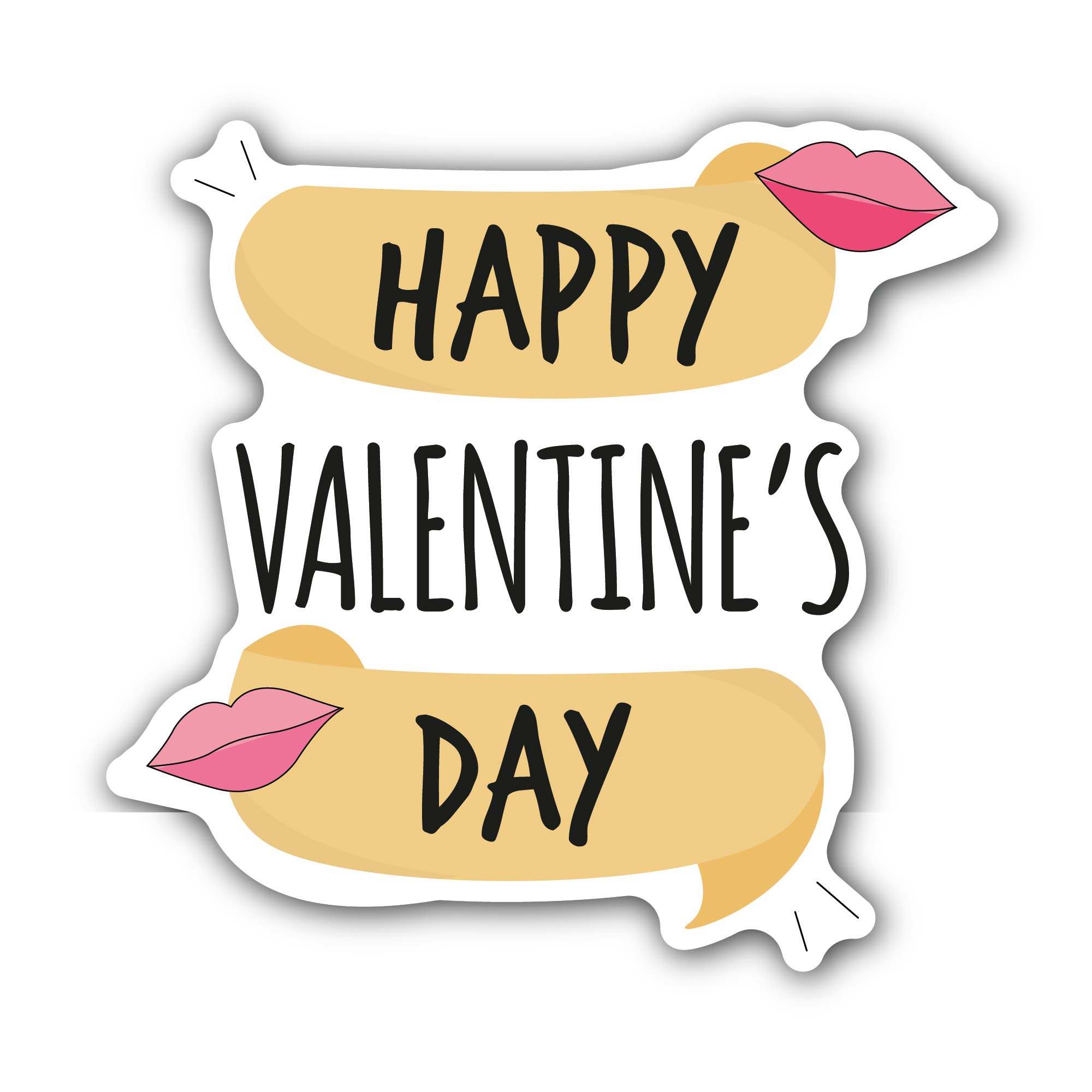 Two Lips & Happy Valentine's Day Text Sticker, Waterproof Vinyl Decal Sticker Indoor Or Outdoor 2 (Pieces) 3" and 5"