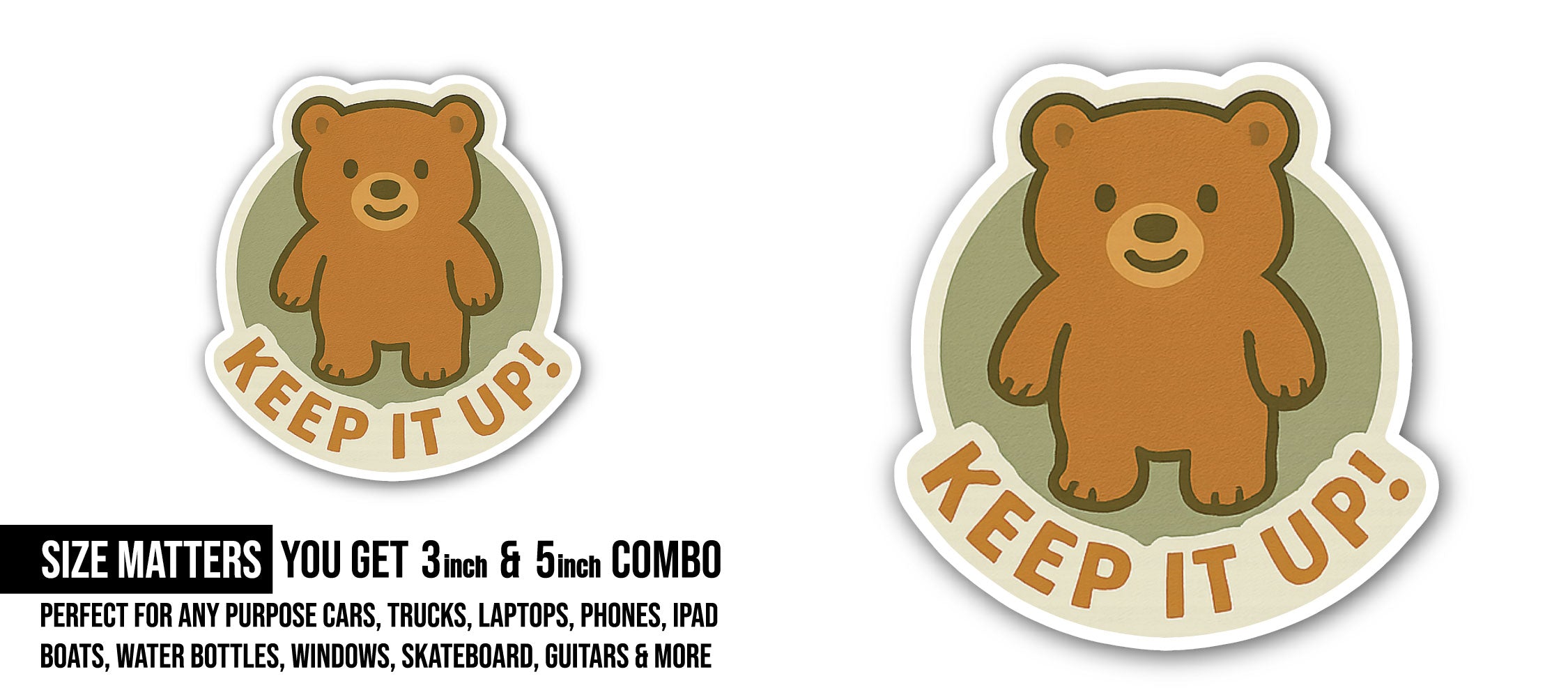 Teddy Bear Sticker, Waterproof Vinyl Decal Sticker Indoor Or Outdoor 2 (Pieces) 3" and 5"