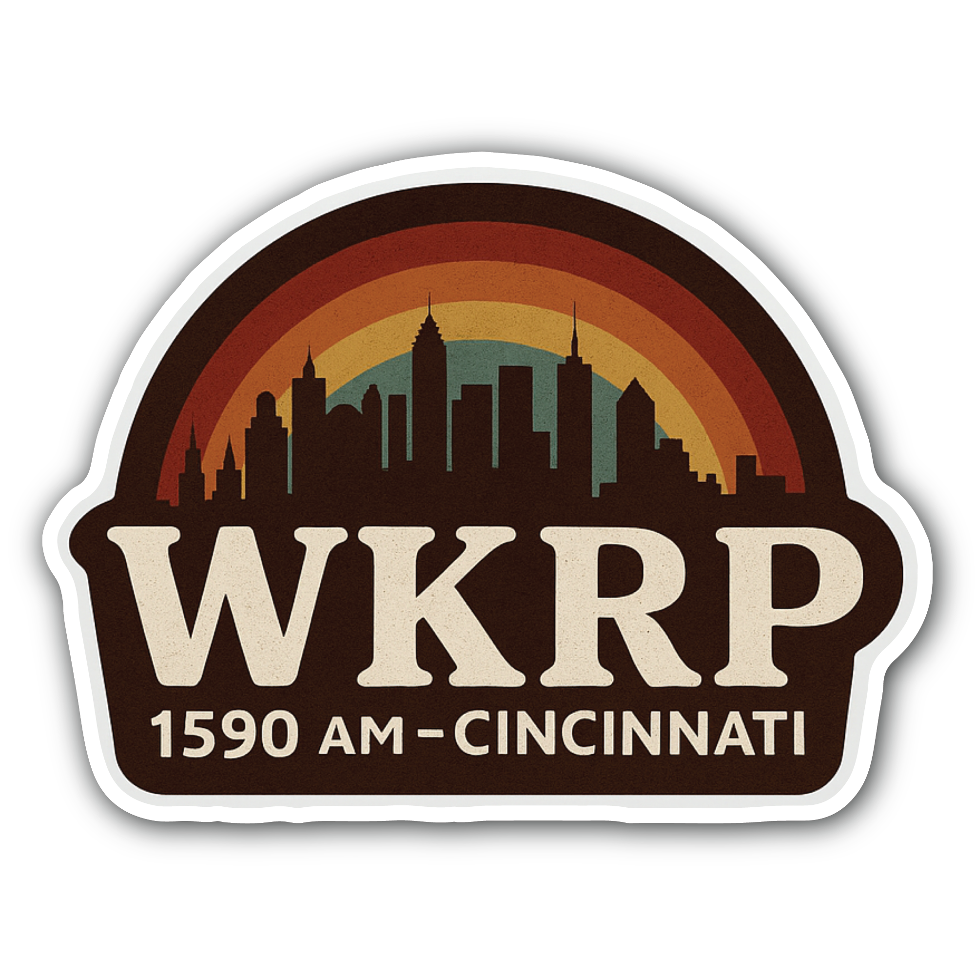 WKRP 1590 AM-Cincinnati Sticker, Waterproof Vinyl Decal Sticker Indoor Or Outdoor 2 (Pieces) 3" and 5"