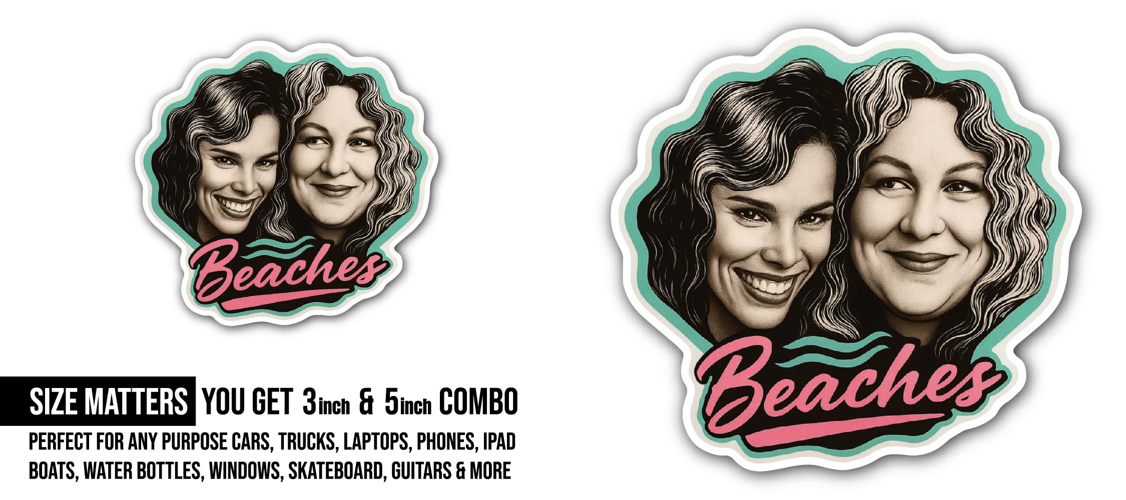 Beaches Sticker, Waterproof Vinyl Decal Sticker Indoor Or Outdoor 2 (Pieces) 3" and 5"