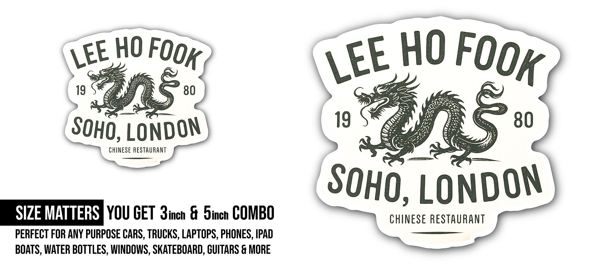 LEE HO Fook Sticker, Waterproof Vinyl Decal Sticker Indoor Or Outdoor 2 (Pieces) 3" and 5"