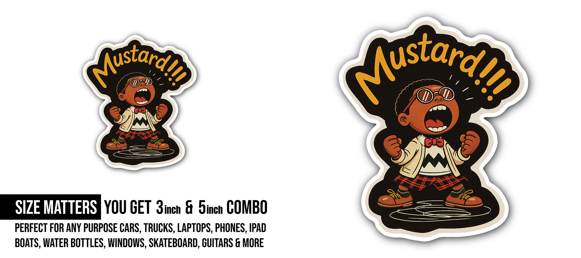 Mustard Sticker, Waterproof Vinyl Decal Sticker Indoor Or Outdoor 2 (Pieces) 3" and 5"