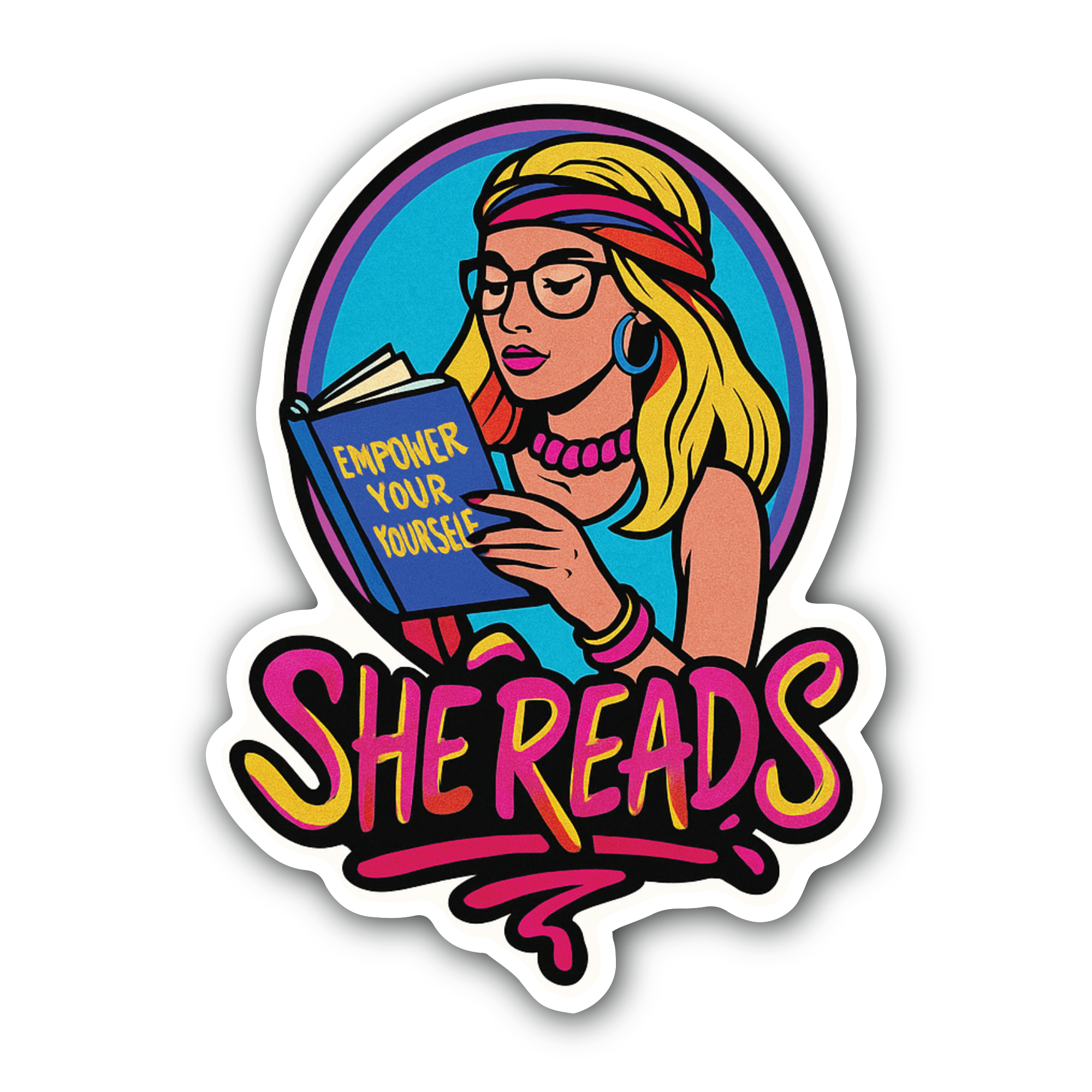 She Reads Sticker, Waterproof Vinyl Decal Sticker Indoor Or Outdoor 2 (Pieces) 3" and 5"