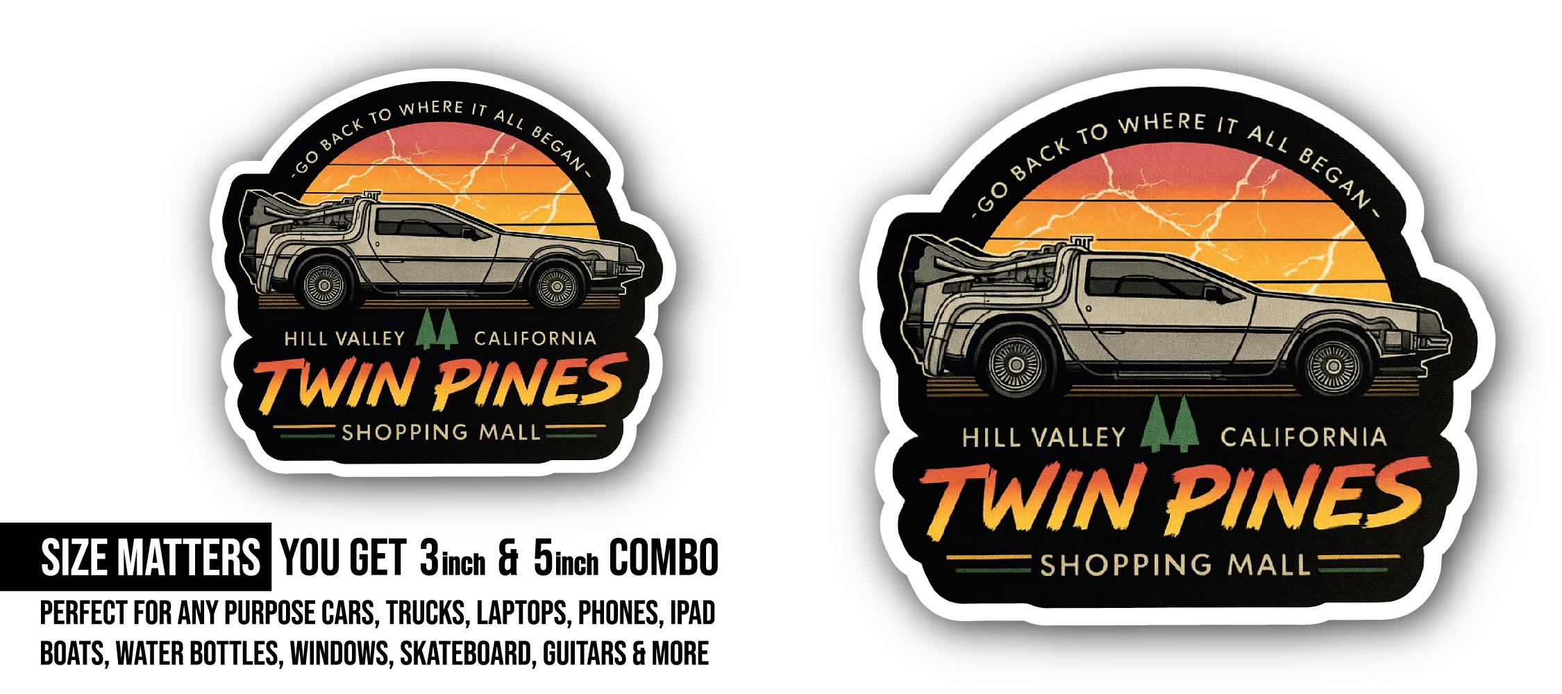 Twin Pines Sticker, Waterproof Vinyl Decal Sticker Indoor Or Outdoor 2 (Pieces) 3" and 5"