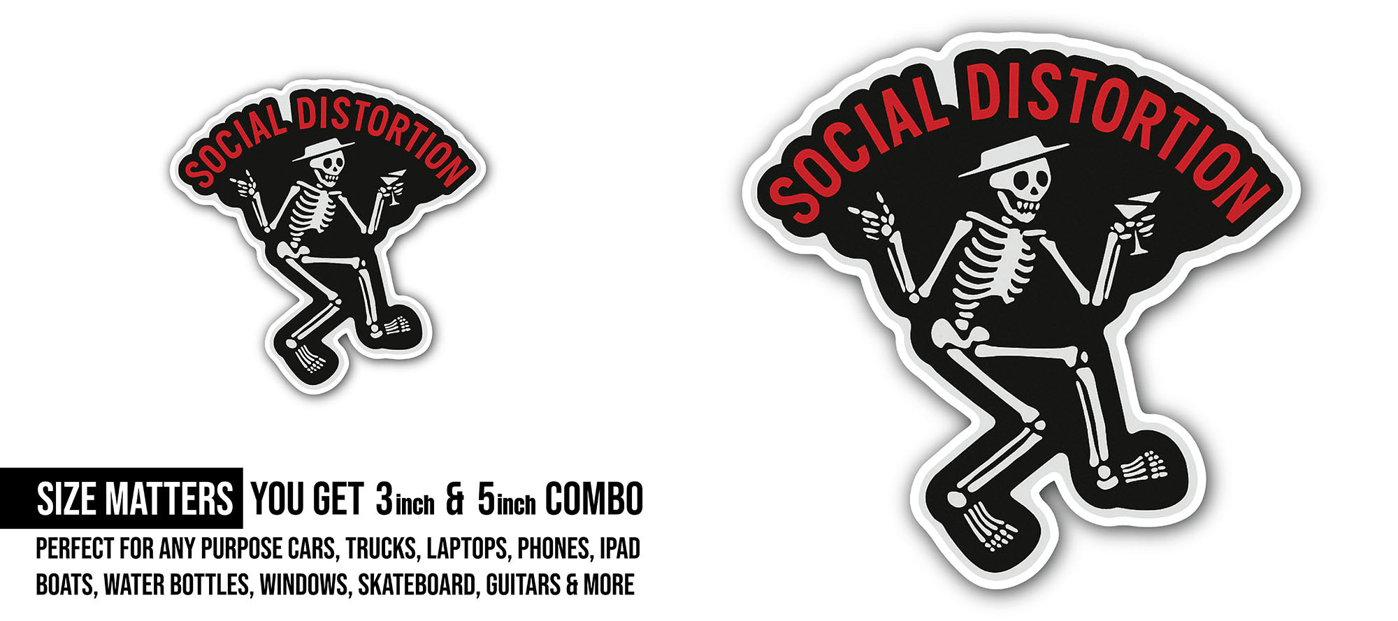 Social Distortion Sticker, Waterproof Vinyl Decal Sticker Indoor Or Outdoor 2 (Pieces) 3" and 5"
