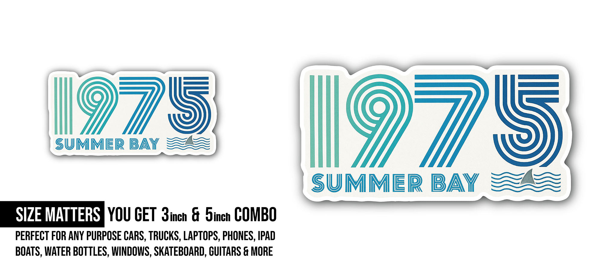 1975 Sticker, Waterproof Vinyl Decal Sticker Indoor Or Outdoor 2 (Pieces) 3" and 5"