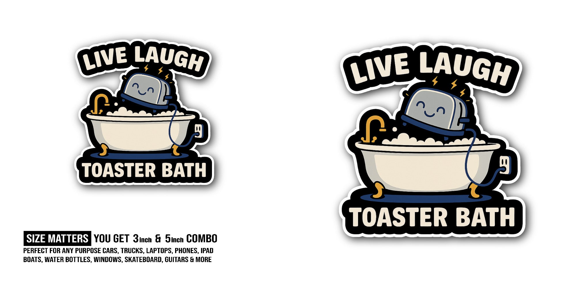 Toaster Bath Sticker, Waterproof Vinyl Decal Sticker Indoor Or Outdoor 2 (Pieces) 3" and 5"